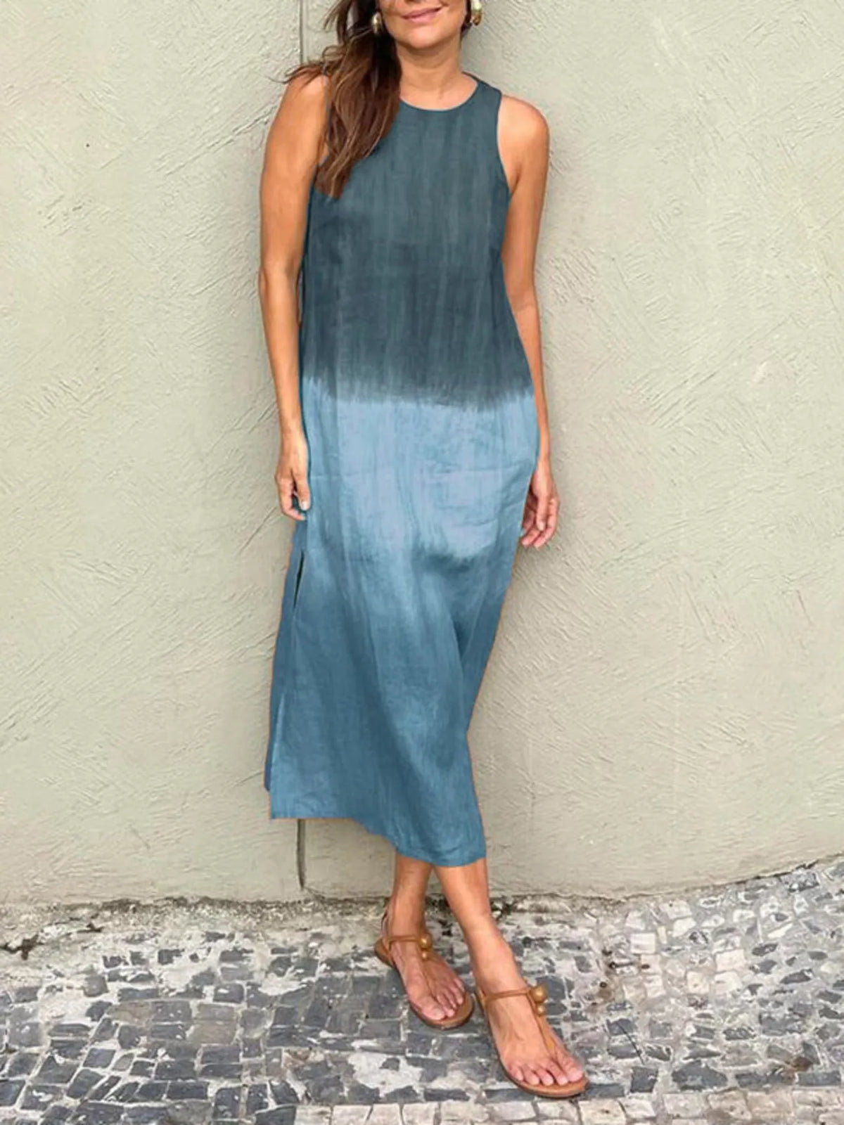 Gradient Tank Midi Dress with Side Slit