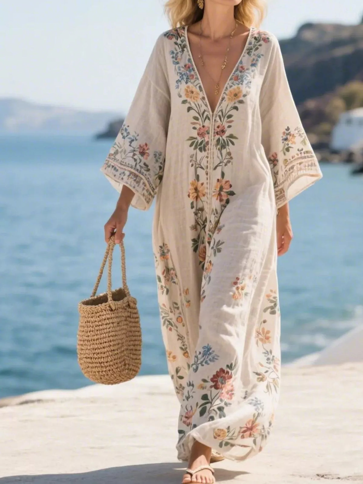 Printed V-Neck Maxi Dress