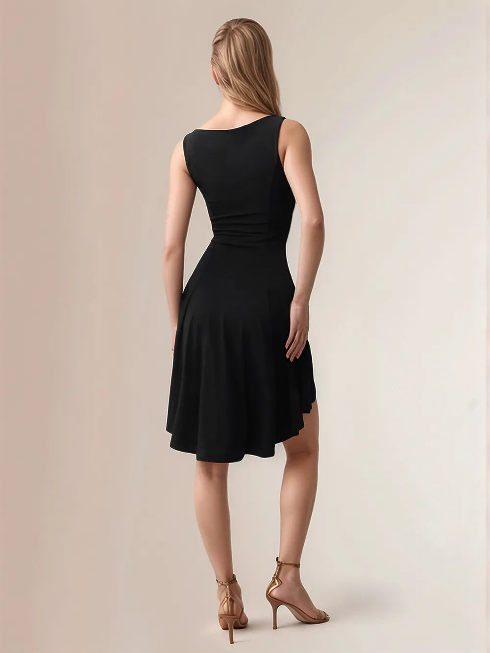 High-Low Round Neck Sleeveless Mini Dress