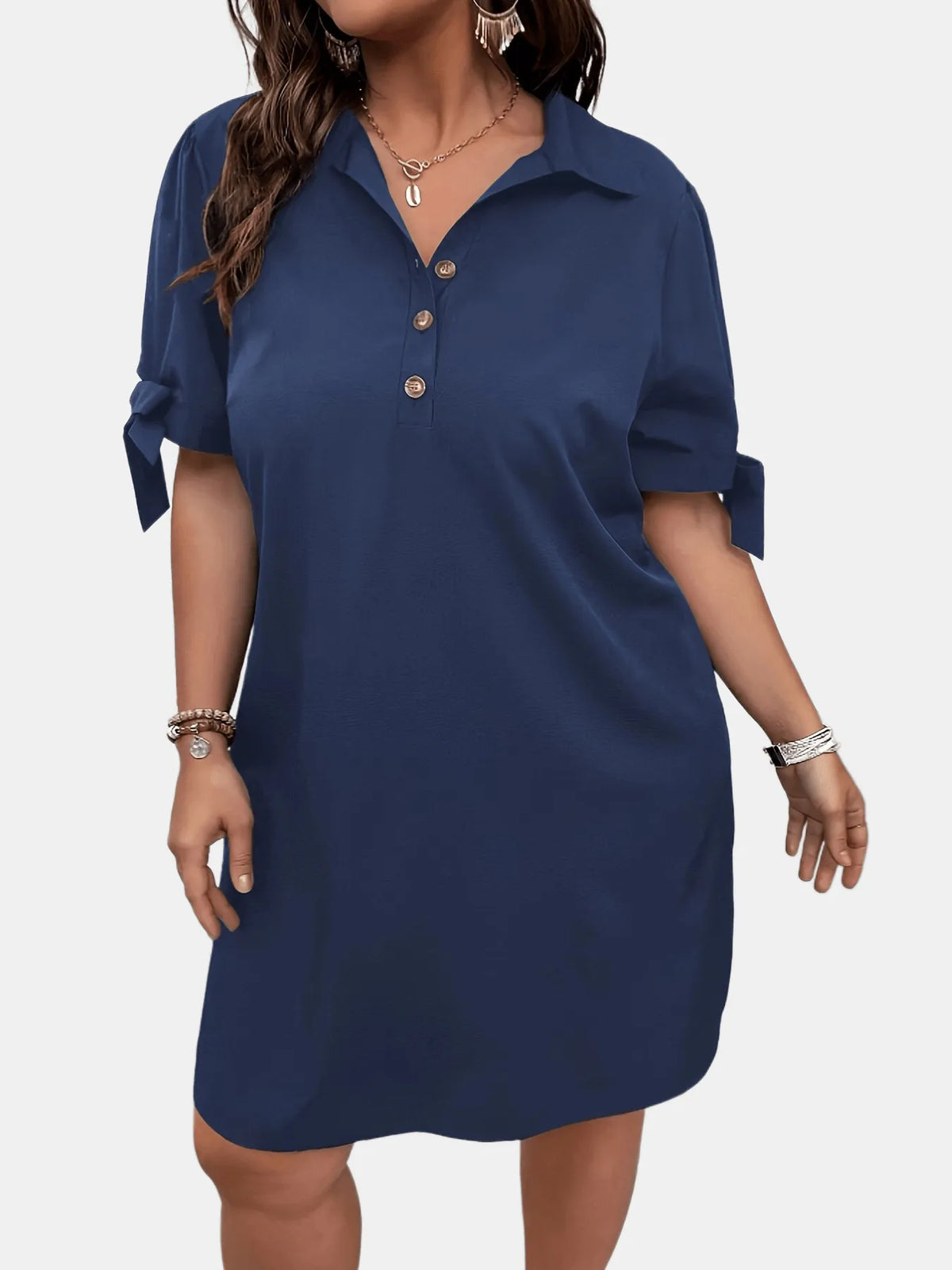 Button Detail Shift Dress in Navy Blue