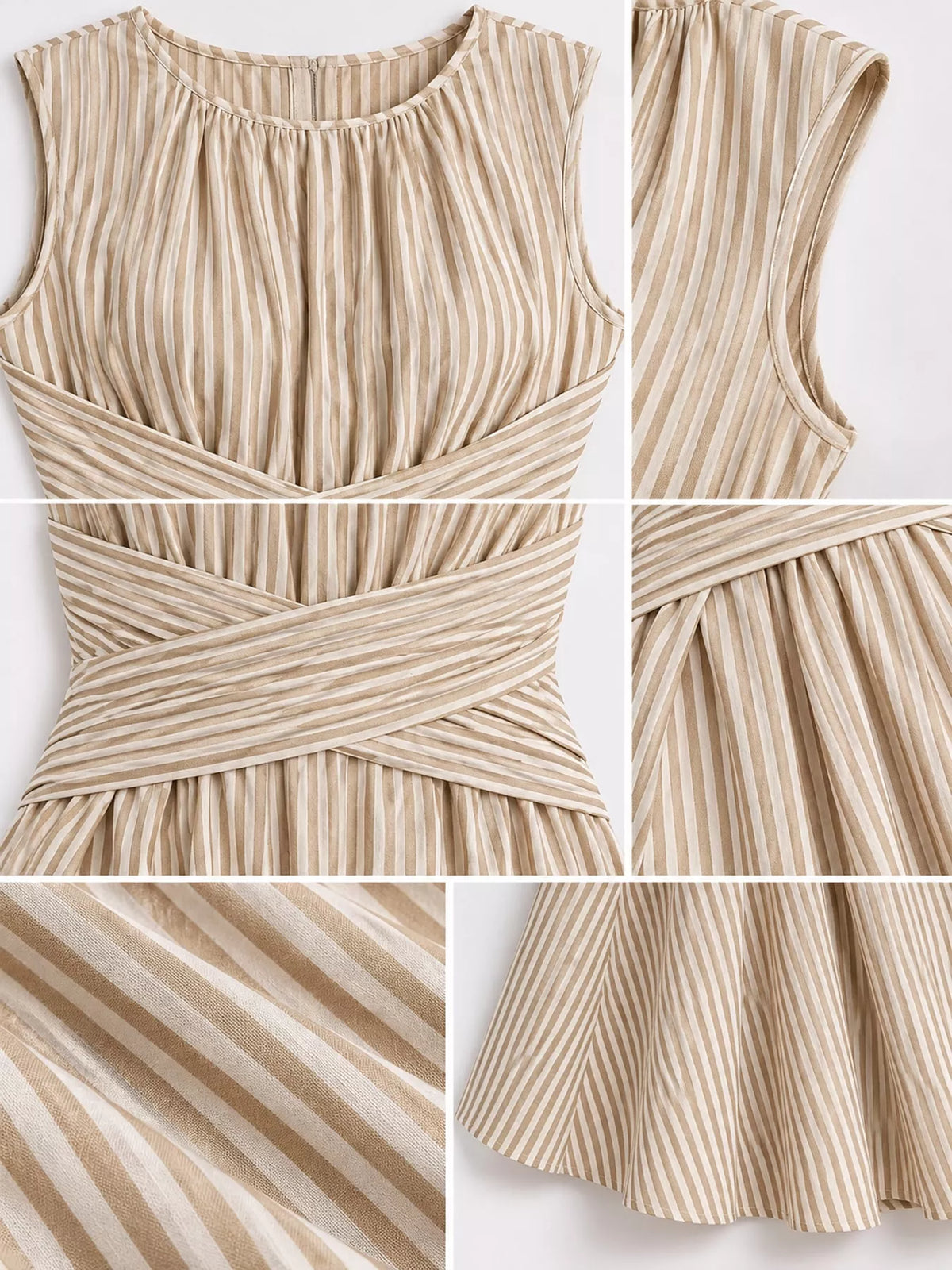 Sleeveless Striped Maxi Dress with Criss-Cross Waist