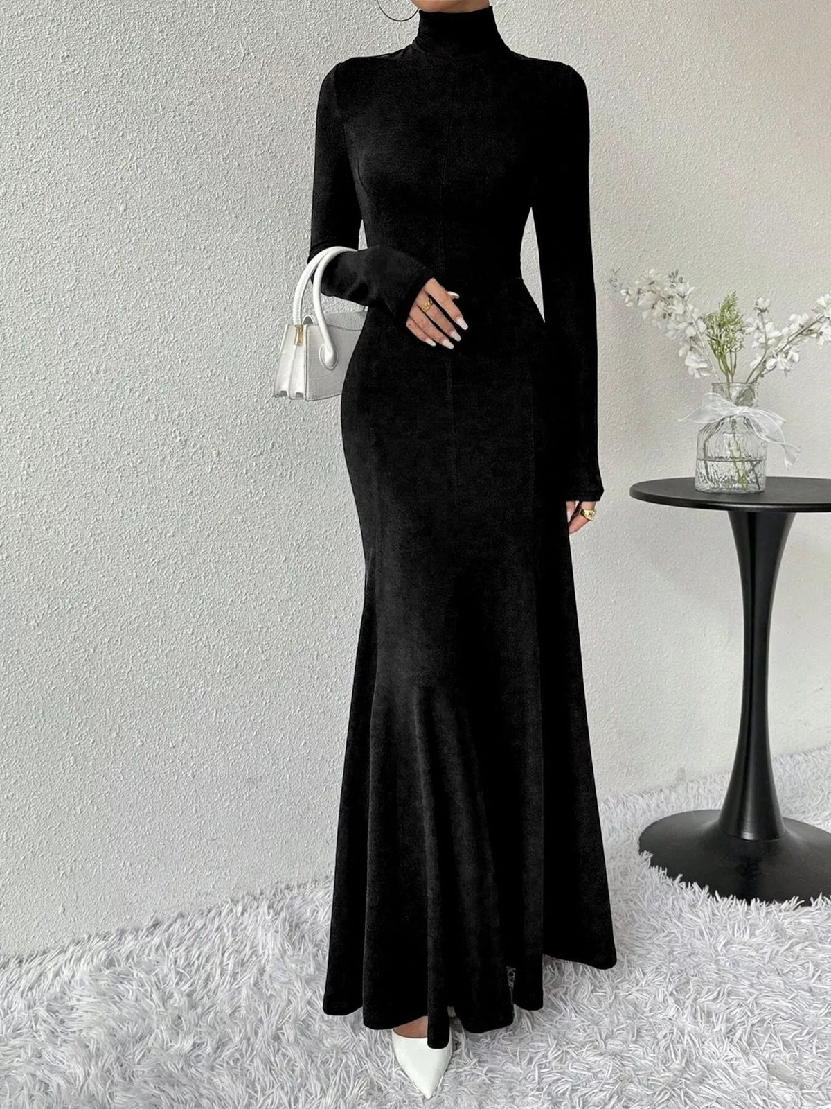 Turtleneck Long Sleeve Mermaid Maxi Dress