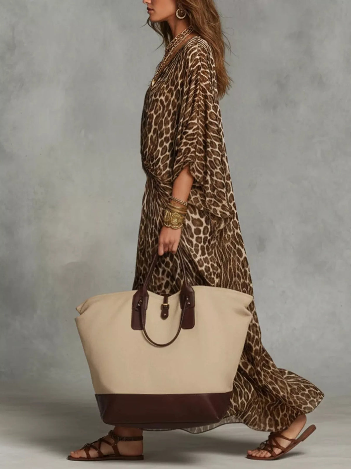 Leopard Print Twisted V-Neck Maxi Dress