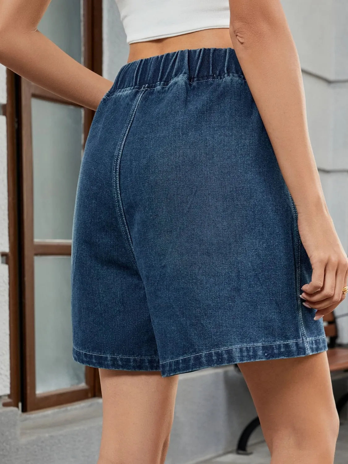 Elastic Waist Denim Shorts by Moni Wear