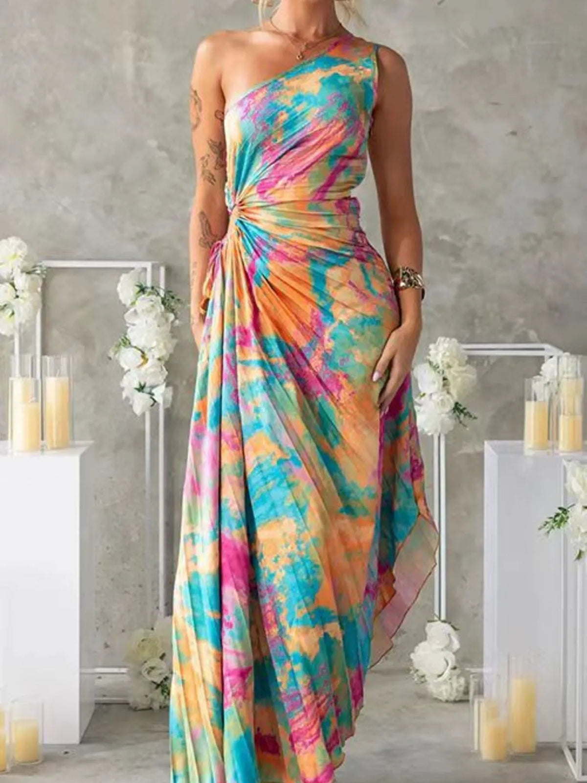 One Shoulder Asymmetrical Maxi Dress