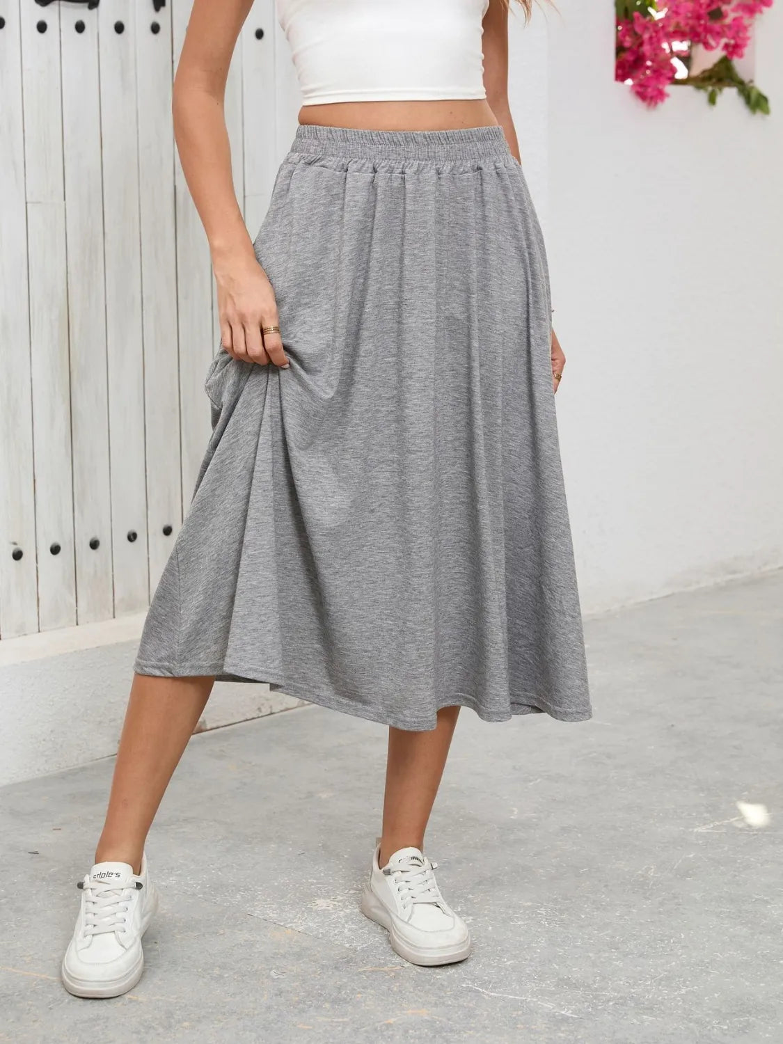 Elastic-Waist Skirt with Pockets