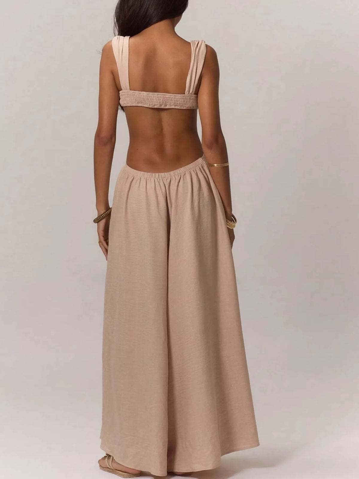Backless Wide-Leg Jumpsuit with Cutout Detail