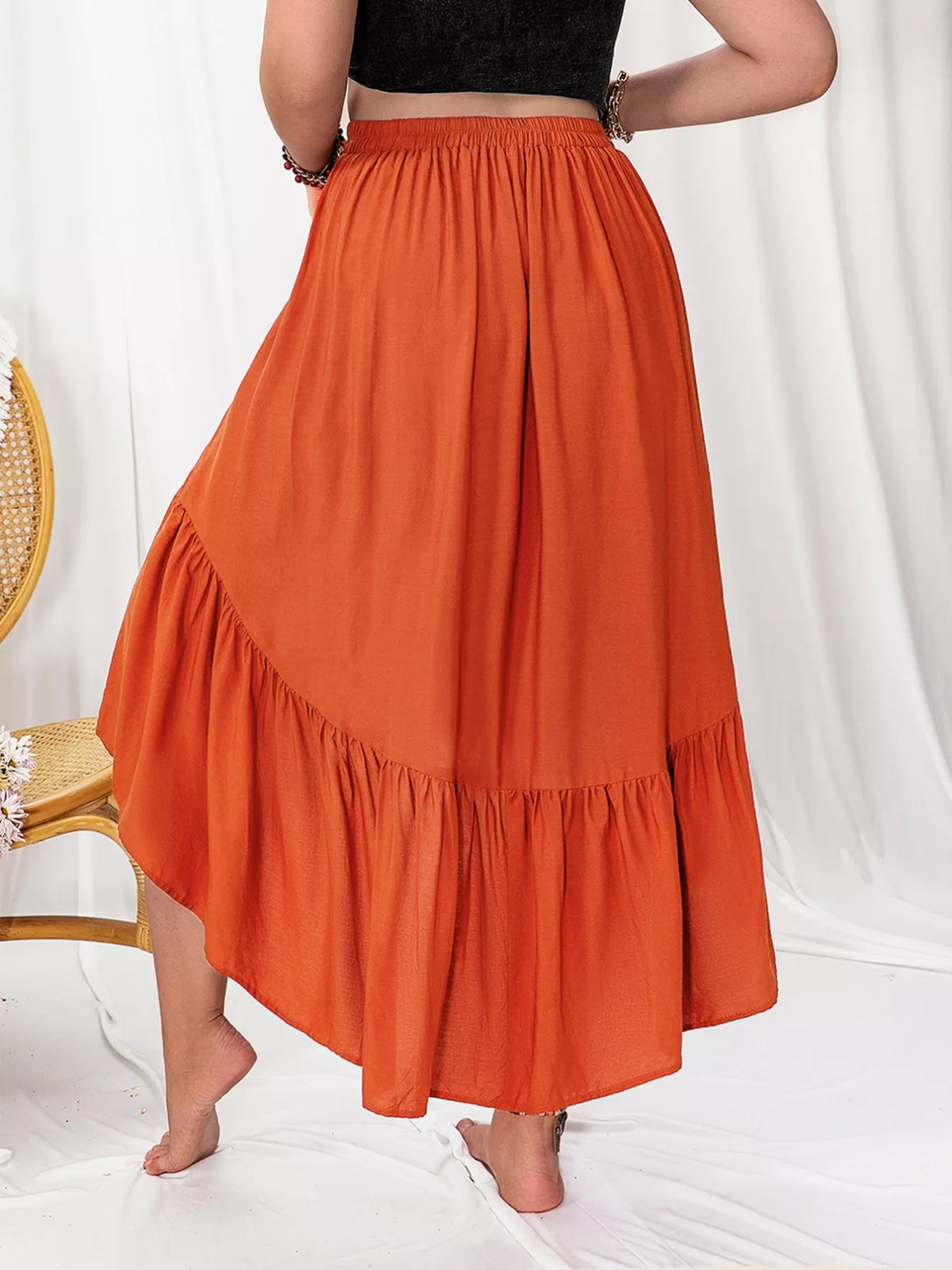 Orange Plus Size Ruffled High-Low Skirt