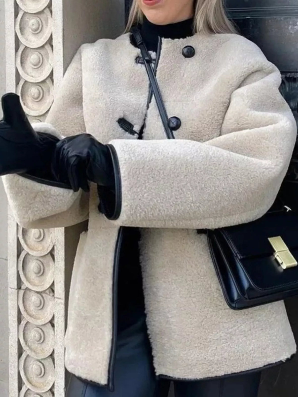 Faux Shearling Toggle Coat in As Pictured