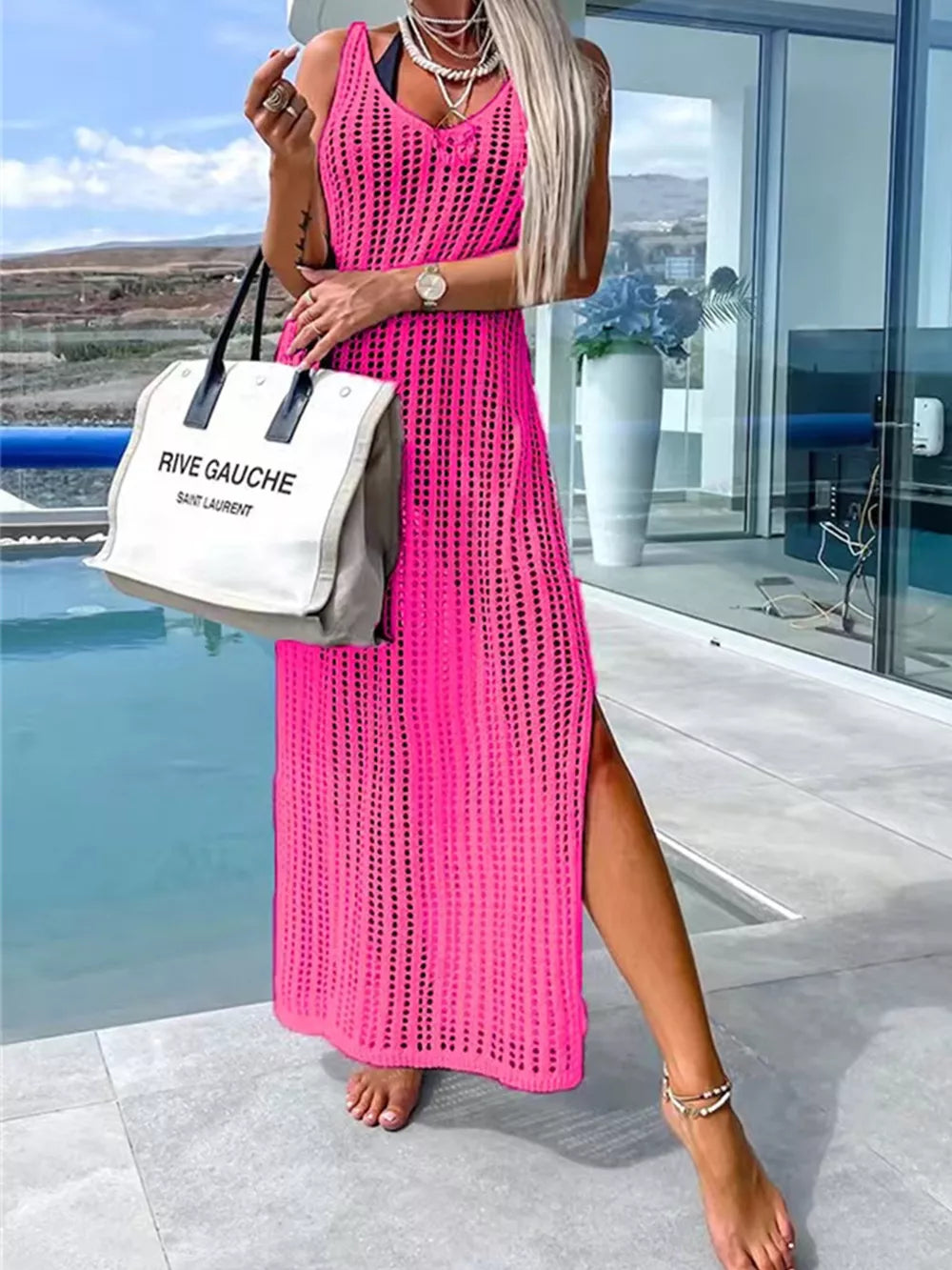 Openwork Cutout Wide Strap Dress