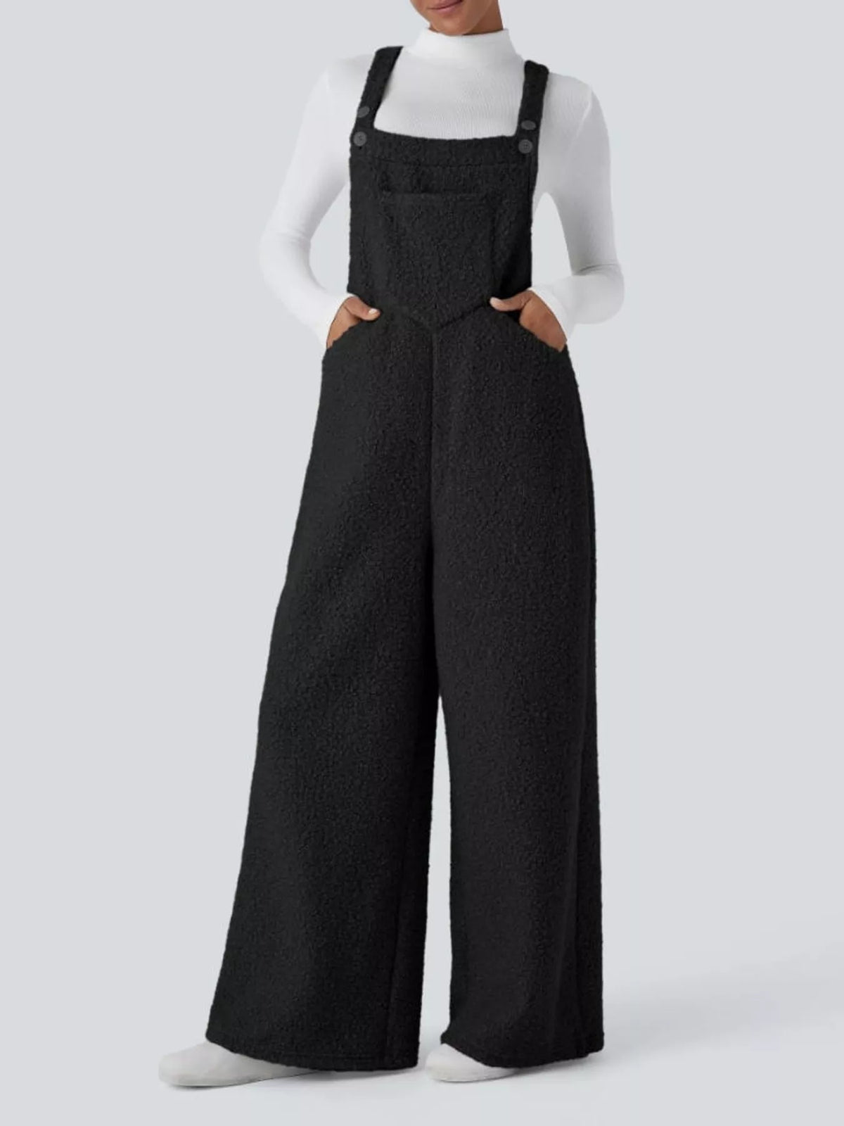 Mock Neck Top and Fleece Overalls Set