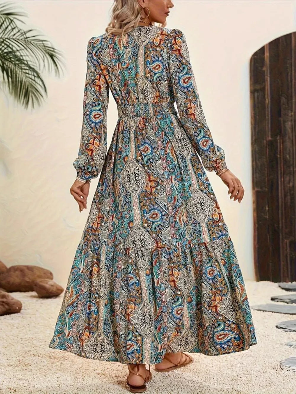 Tie Neck Maxi Dress in Air Force Blue