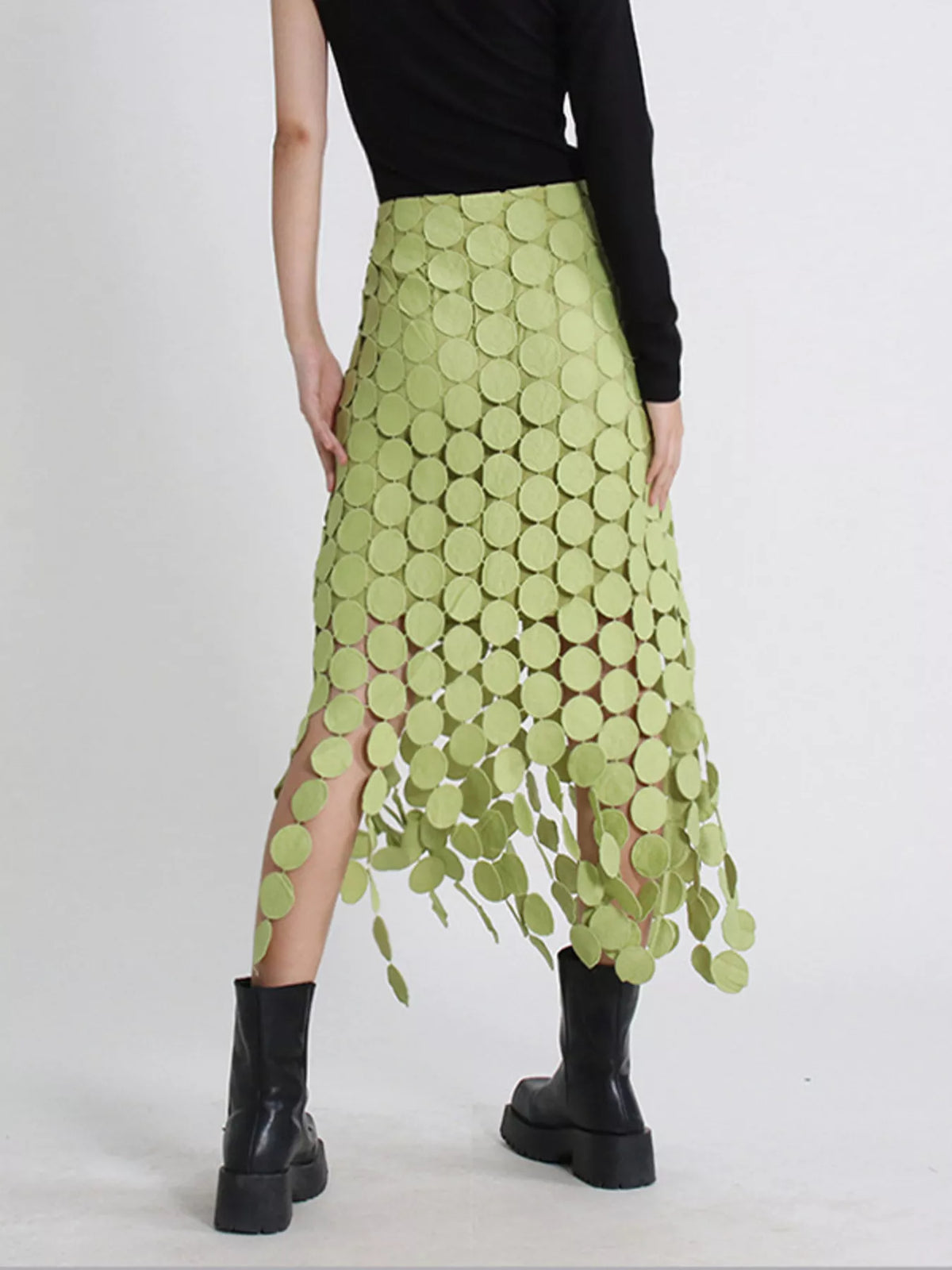 Fringe Midi Skirt with Asymmetrical Cutout