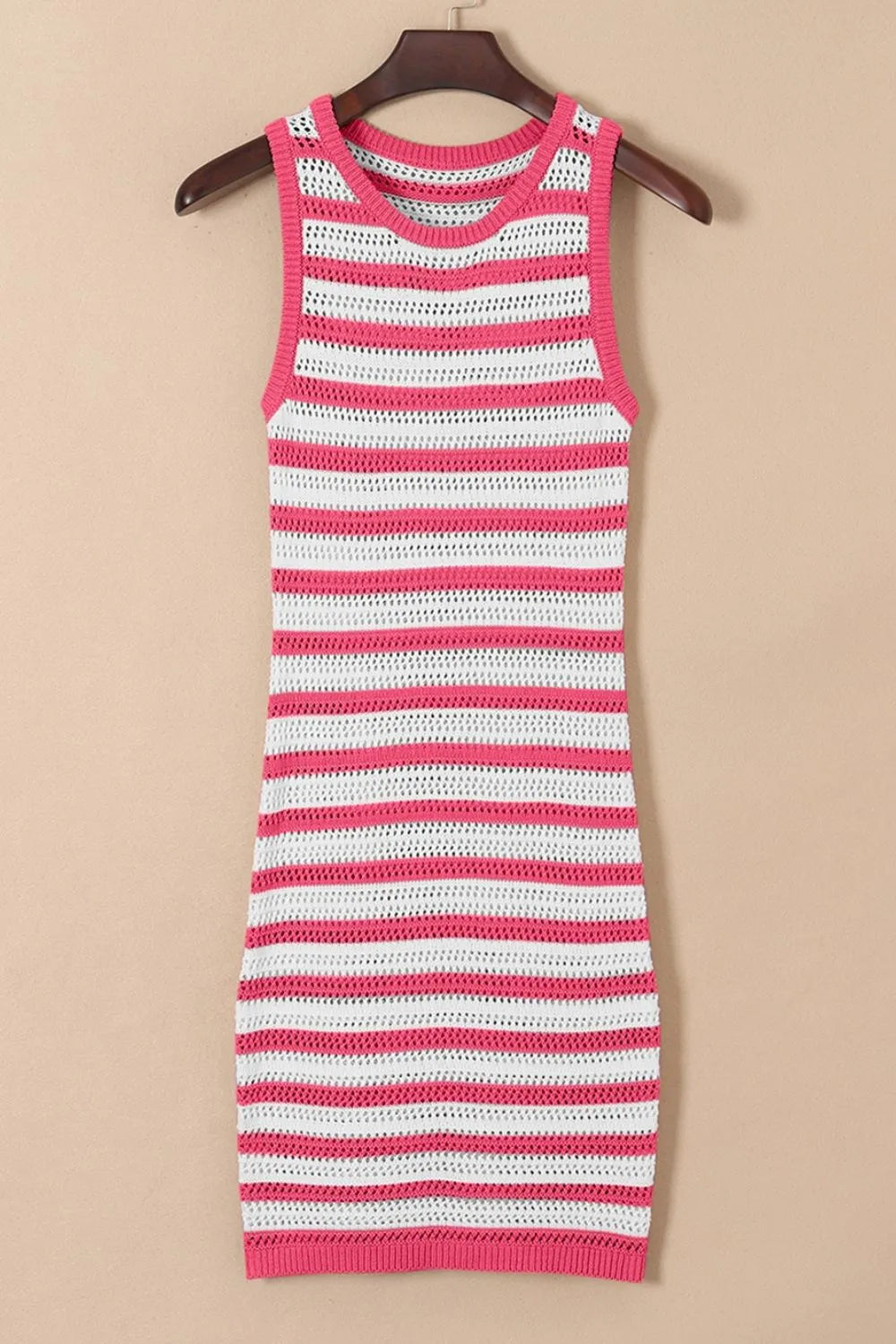 Striped Hollow-Knit Sleeveless Sweater Dress