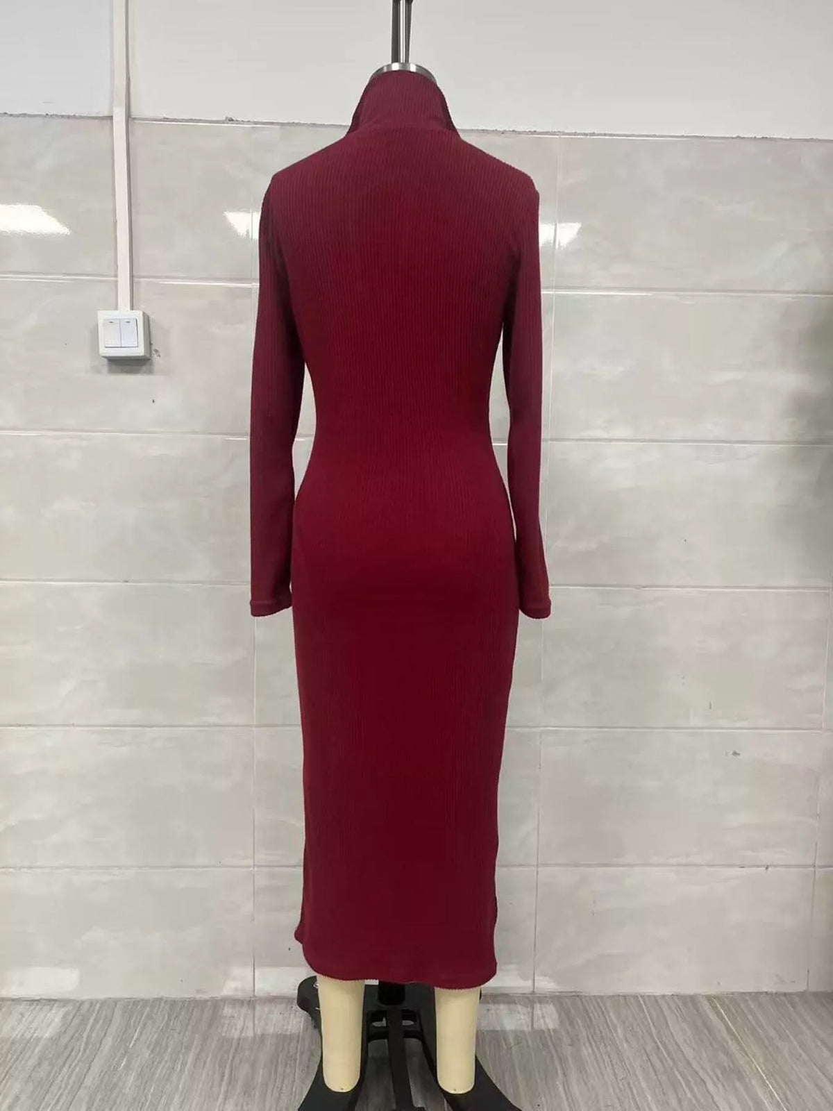 Ribbed Knit V-Neck Sweater Dress