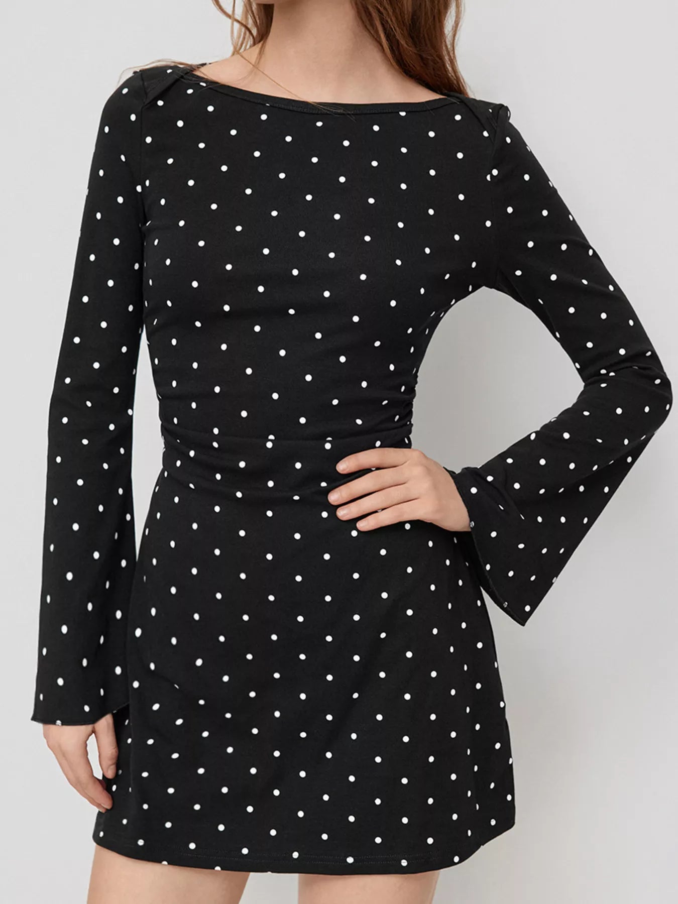 Polka Dot Flare-Sleeve Mini Dress