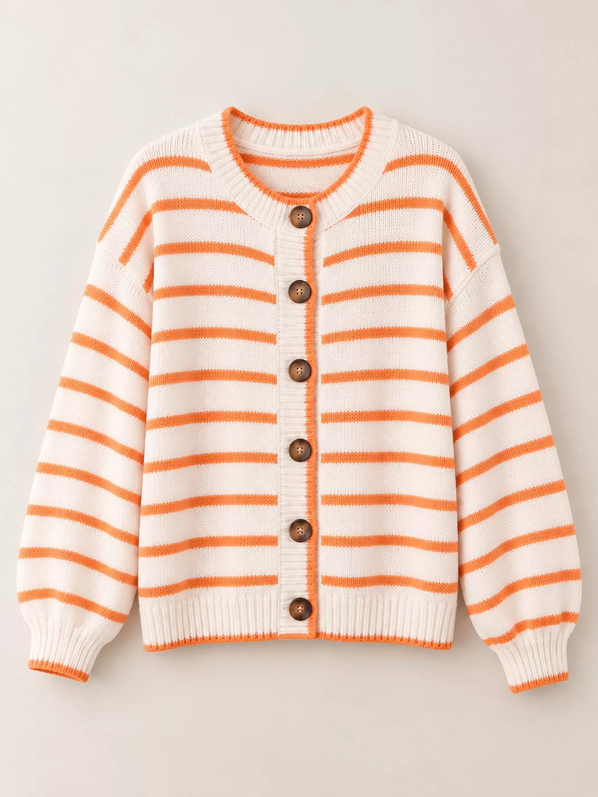 Striped Button-Front Knit Cardigan