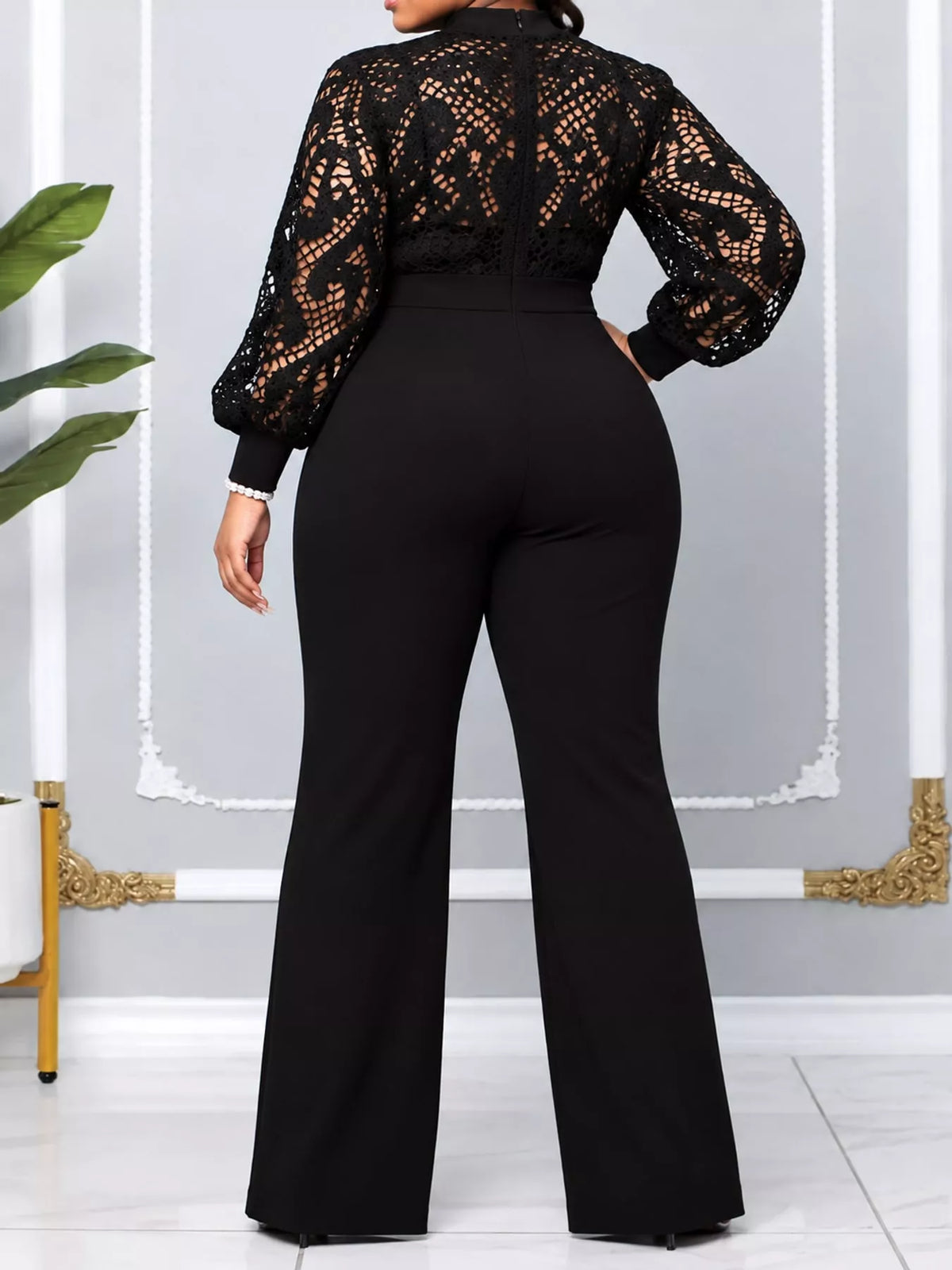 Lace Lantern Sleeve Flare Jumpsuit