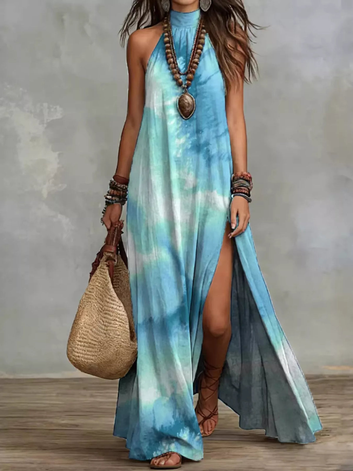 Printed Sleeveless Maxi Dress with Slit