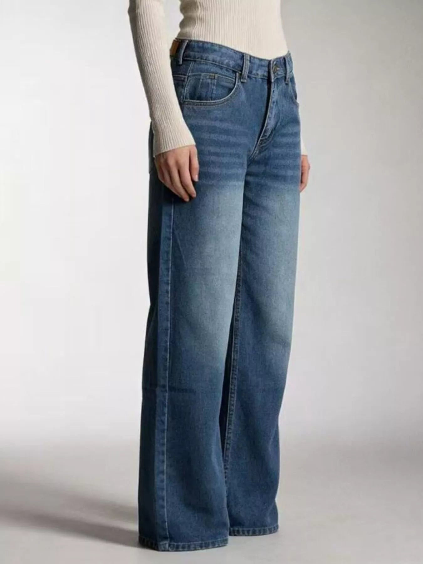 Vintage Wash Wide Leg Jeans in Blue by Dreamy Drapes