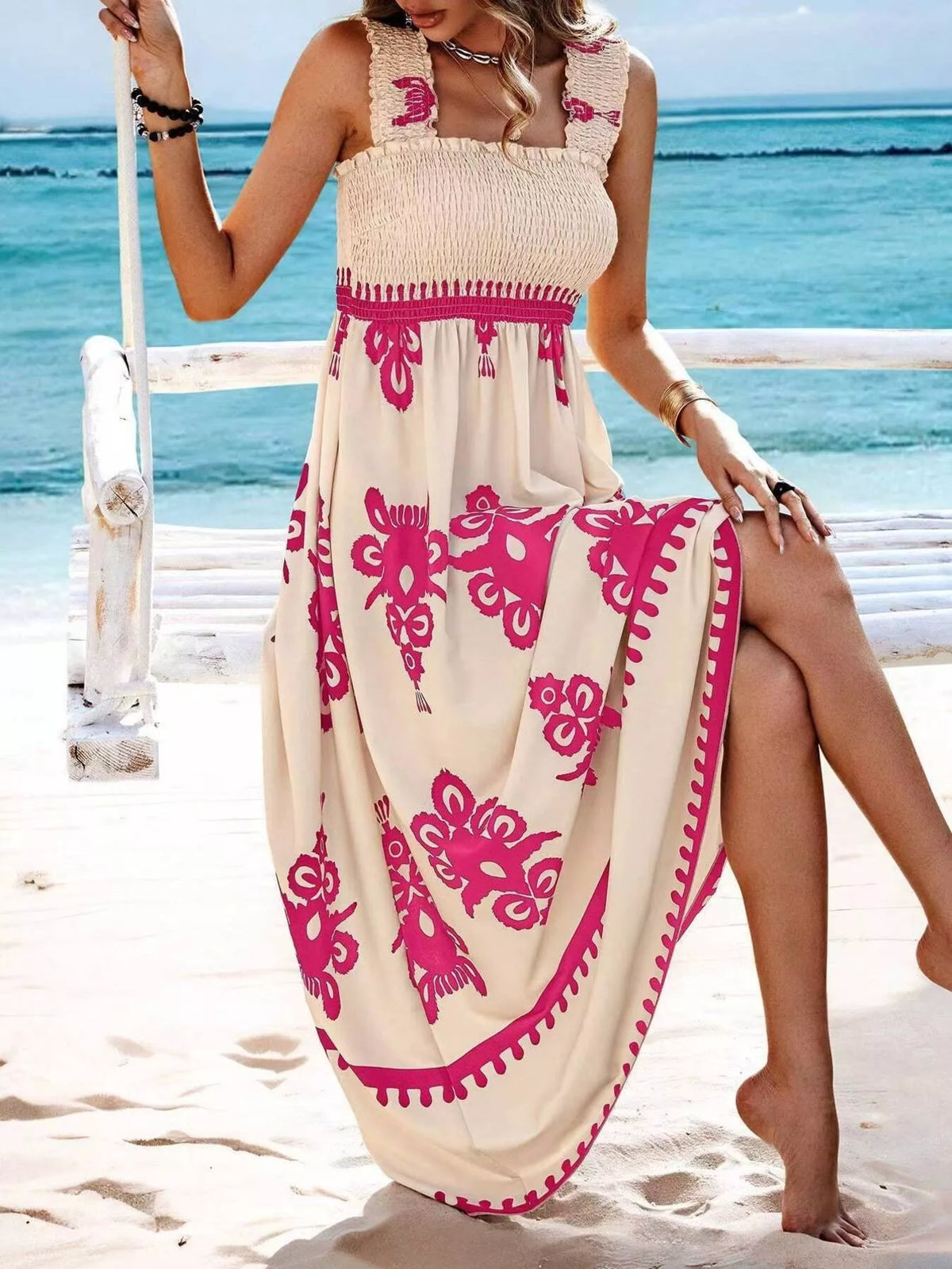 Smocked Square Neck Maxi Dress
