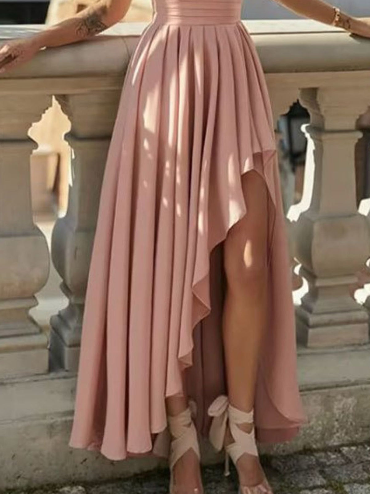 One-Shoulder Asymmetrical Dress in Dusty Pink