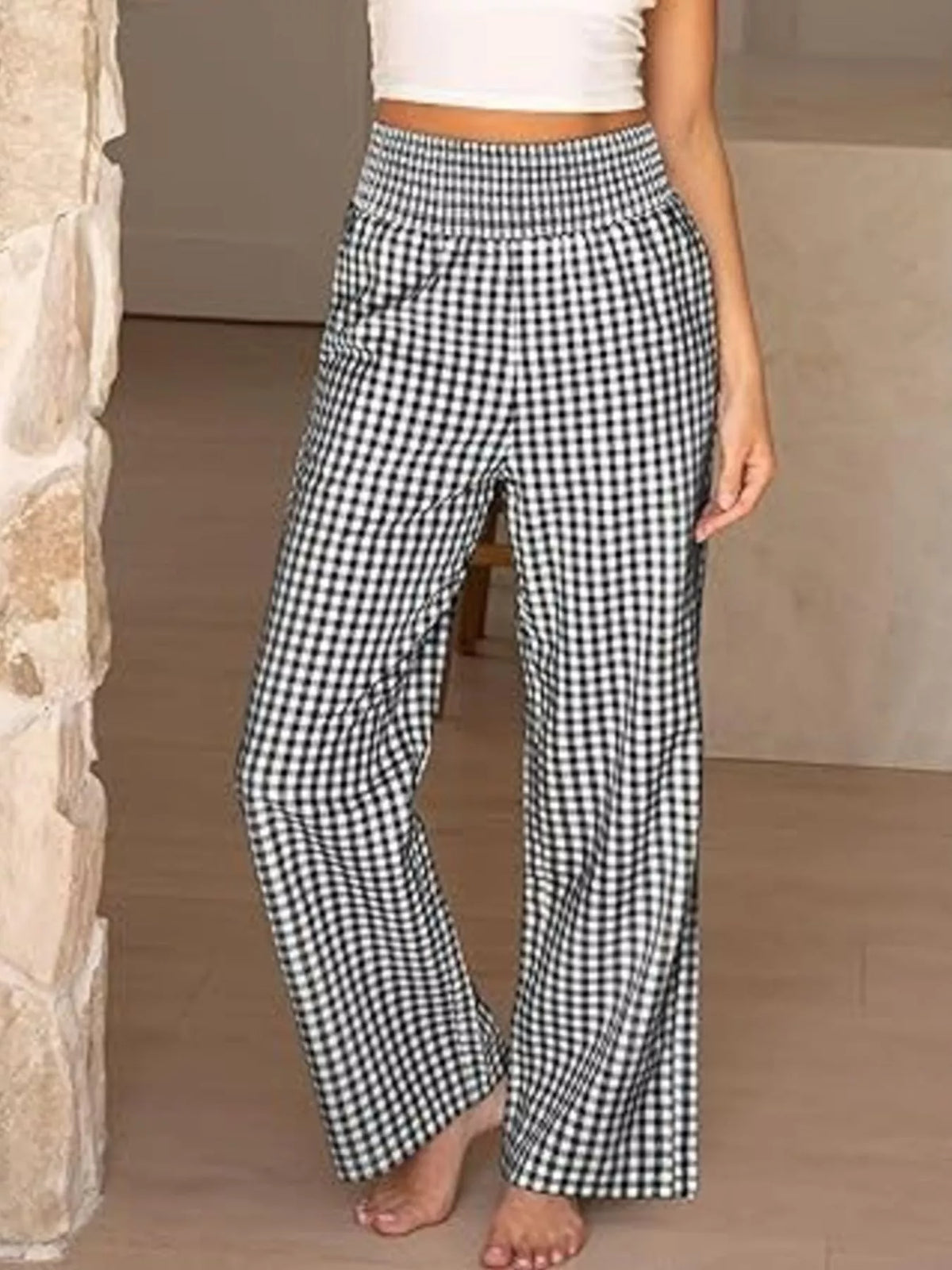 Gingham Wide-Leg Pants