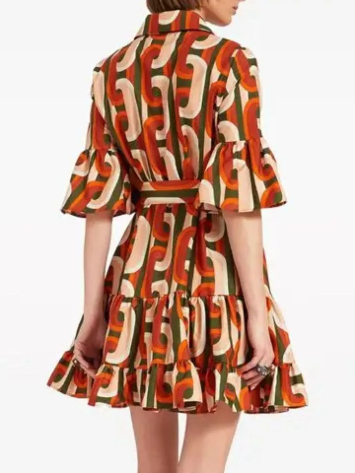 Buttoned Floral Ruffle-Sleeve Mini Dress by Rosaline