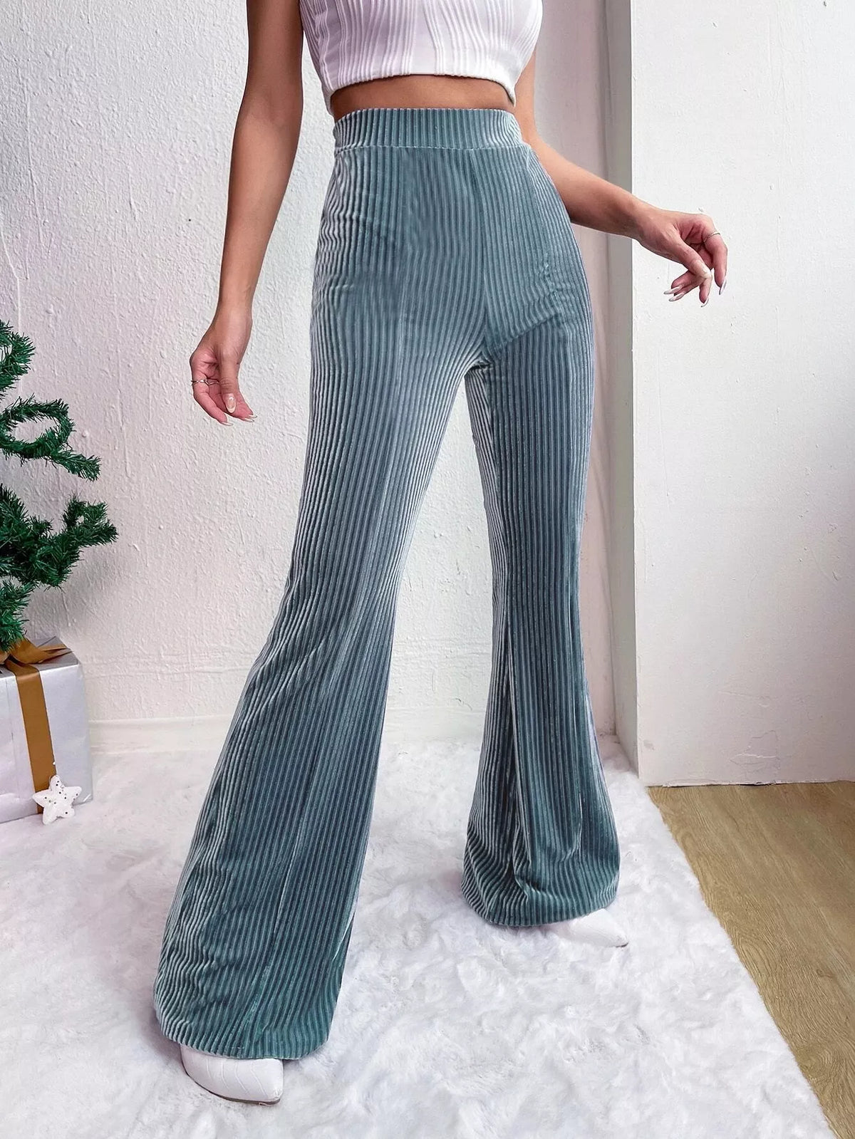 Corduroy High-Waist Flare Pants