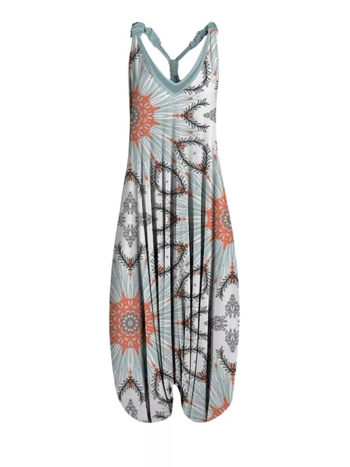 Plus Size Printed V-Neck Sleeveless Romper