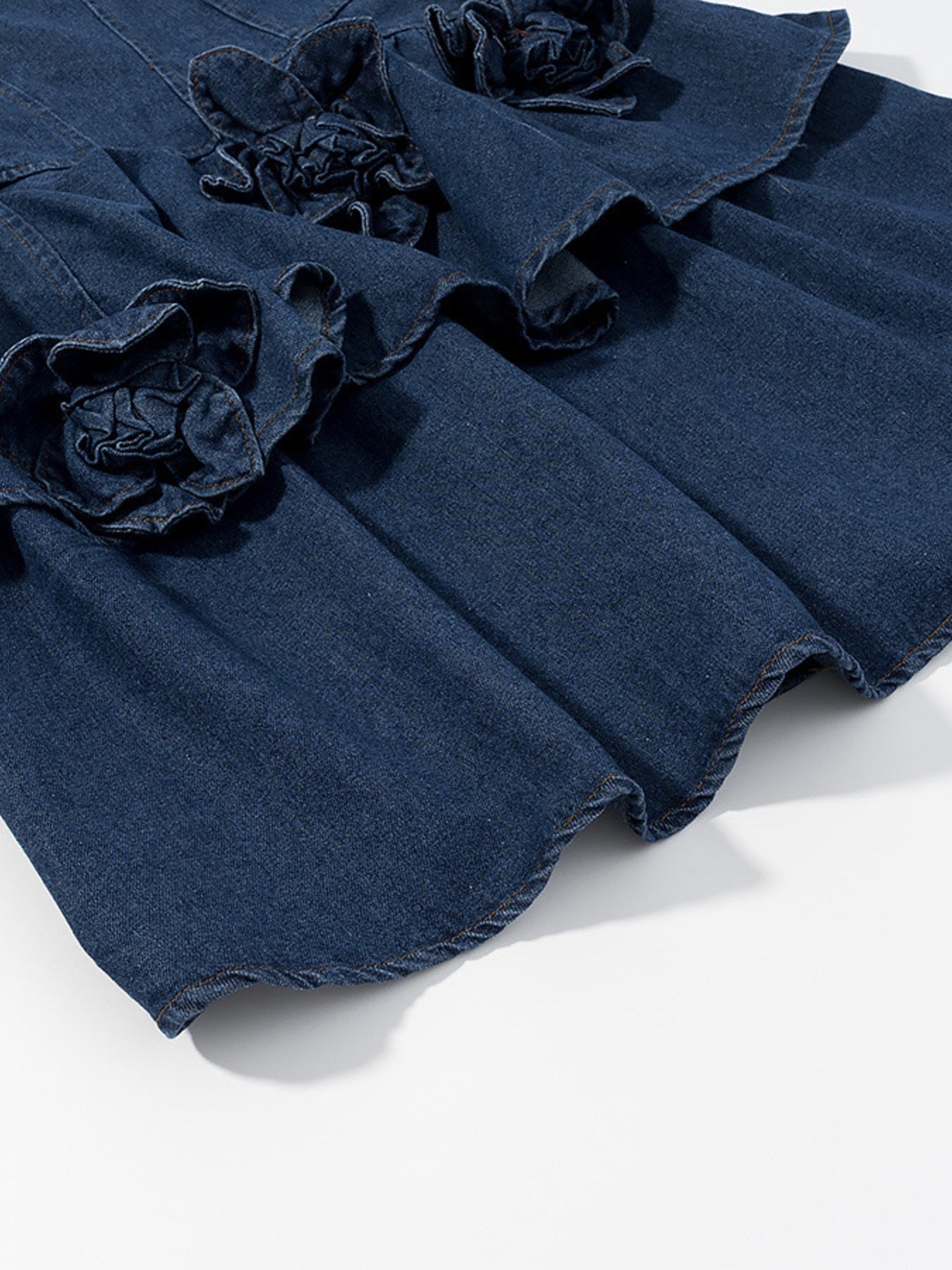 Floral Ruffle Layered Denim Dress in Medium