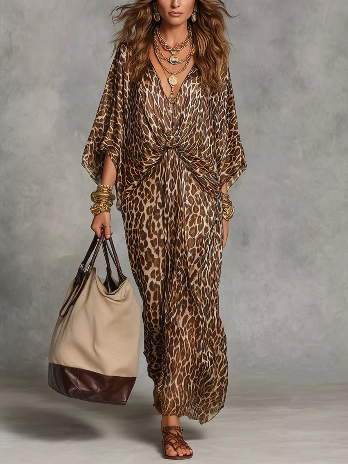 V-Neck Maxi Dress in Leopard Print