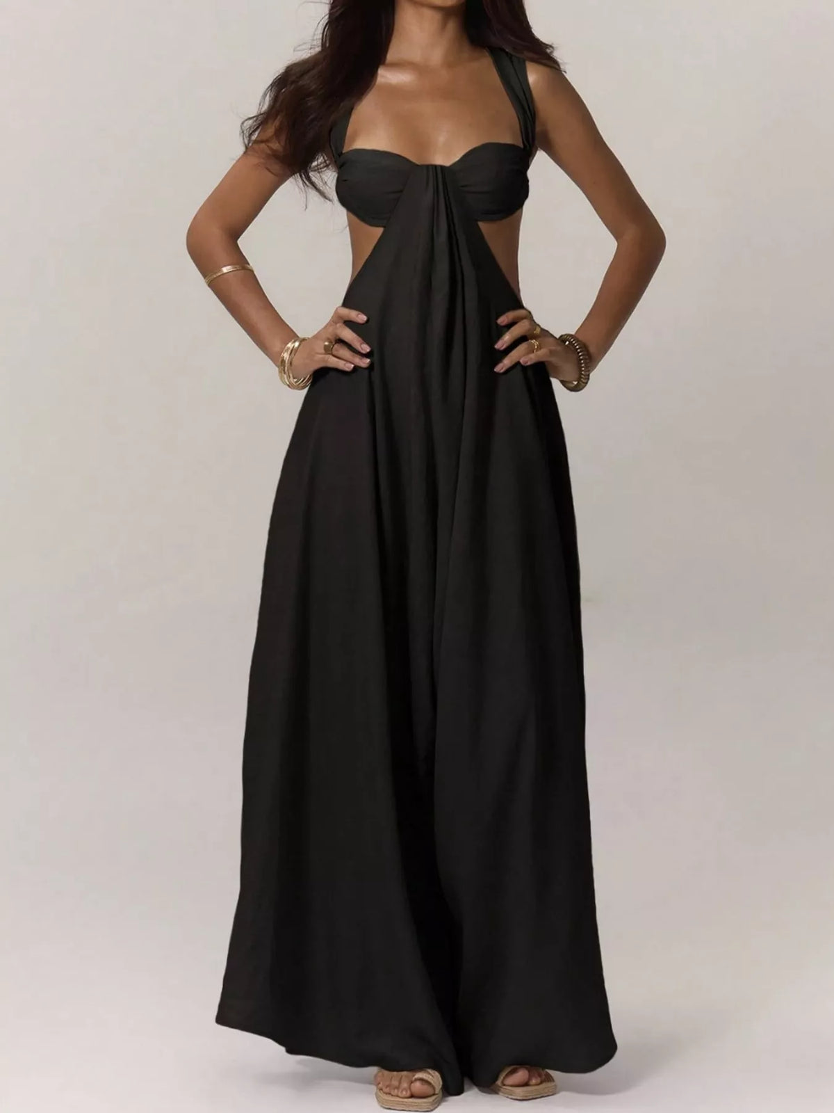 Backless Wide-Leg Jumpsuit with Cutout Detail