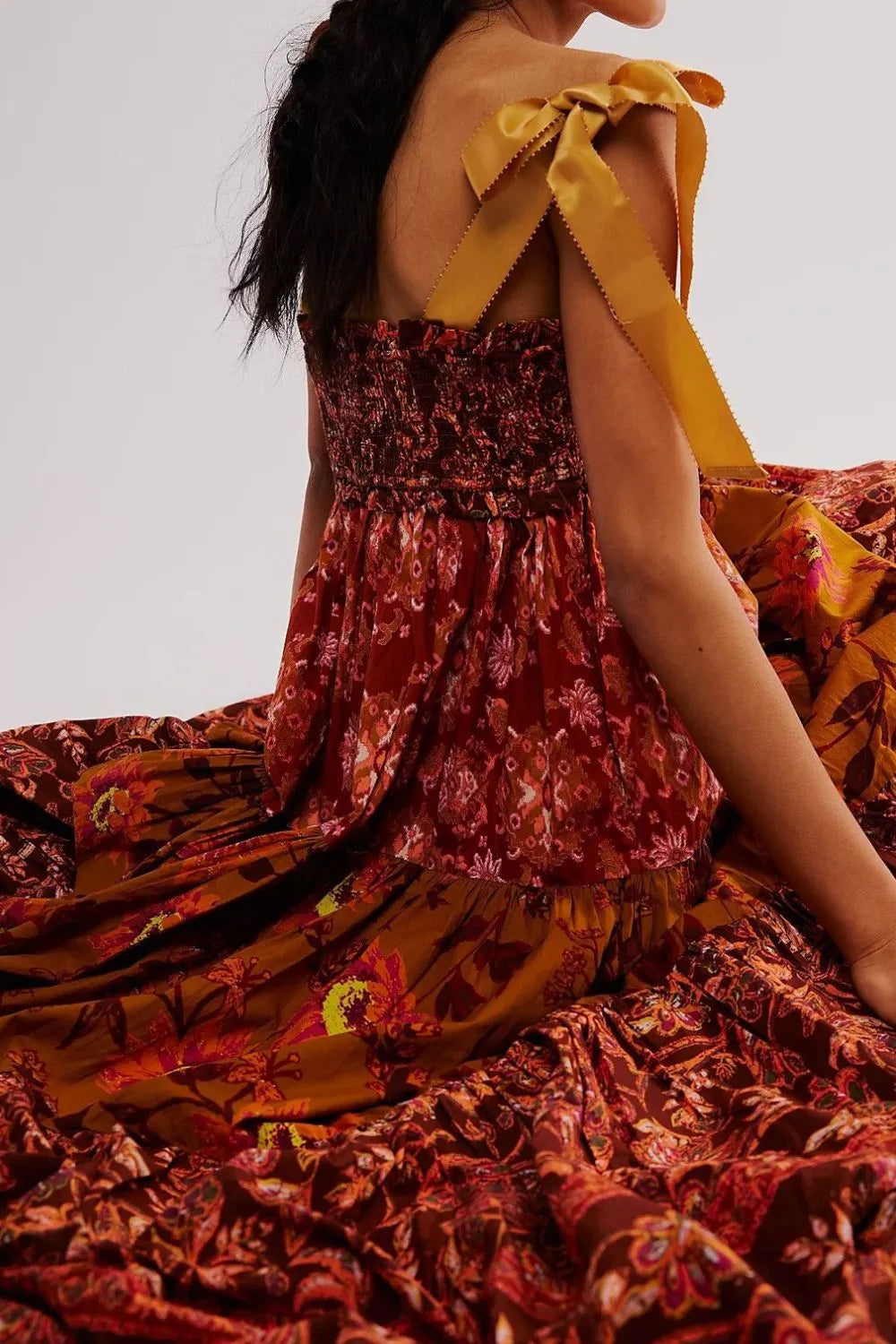 Floral Tiered Maxi Dress with Mixed Print