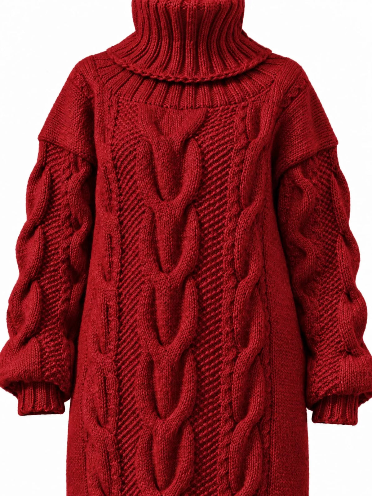 Oversized Chunky Cable Knit Turtleneck Sweater Dress