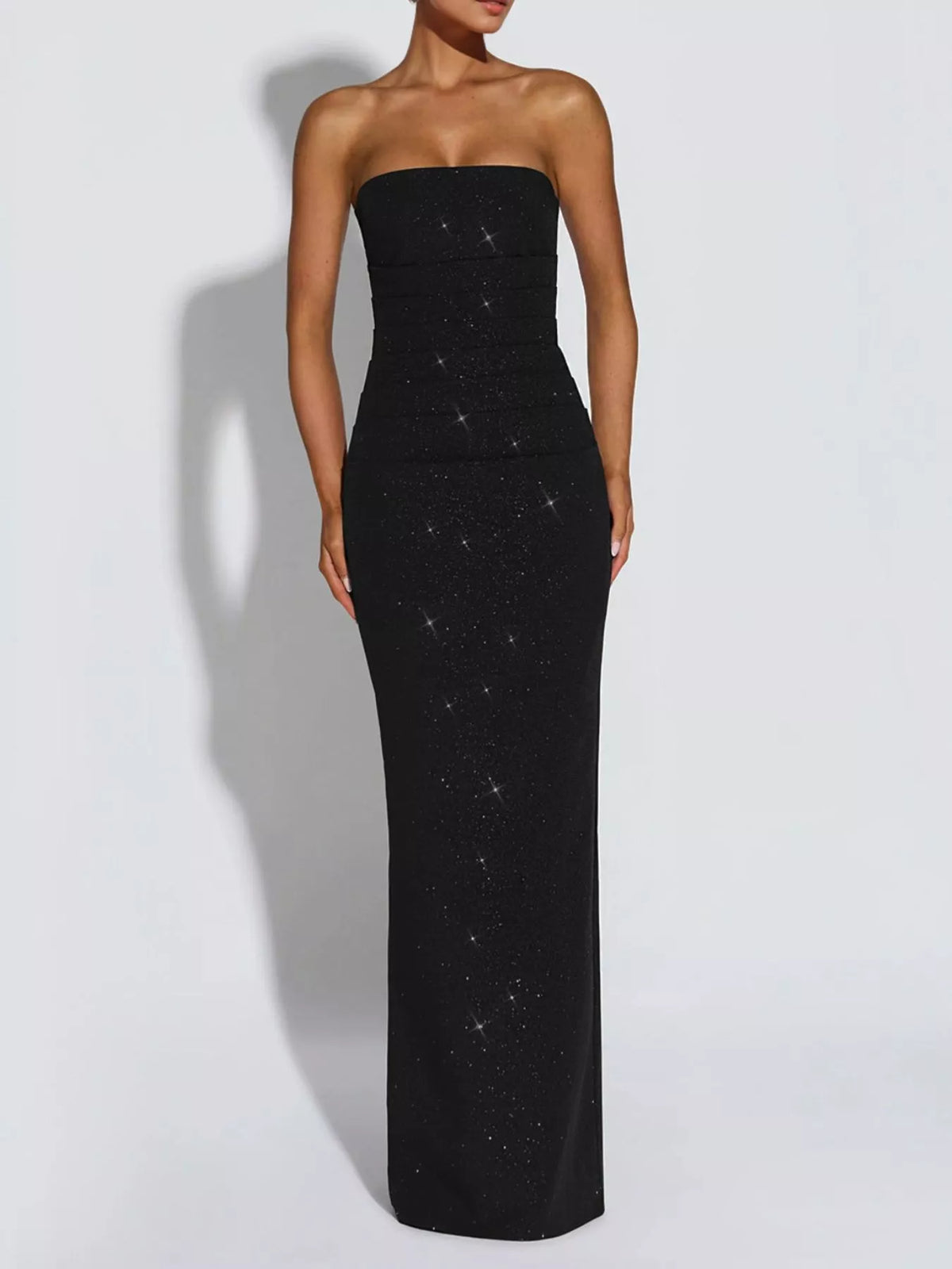 Glitter Tube Maxi Dress with Scarf in Black