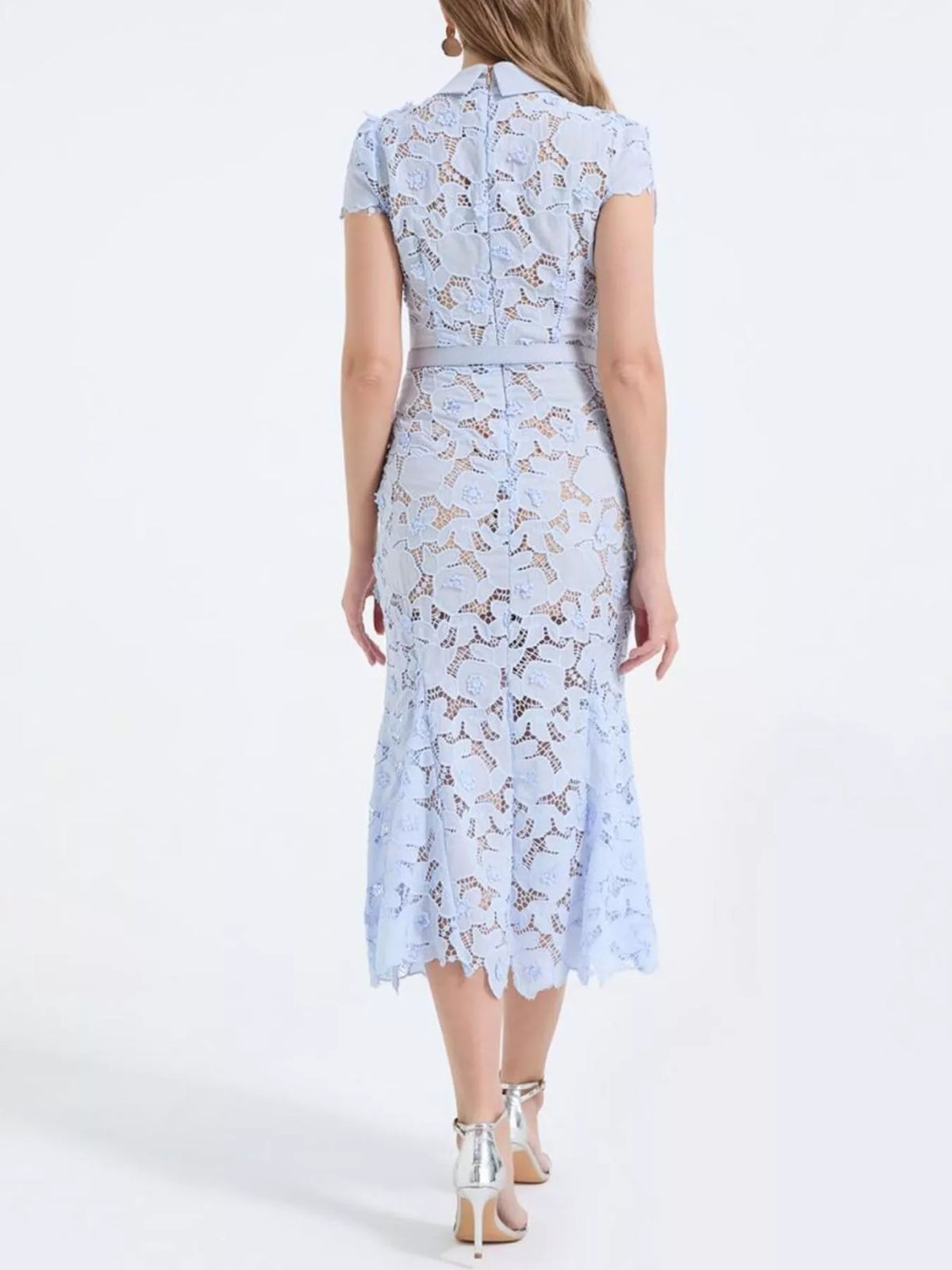 Floral Lace Short-Sleeve Midi Dress