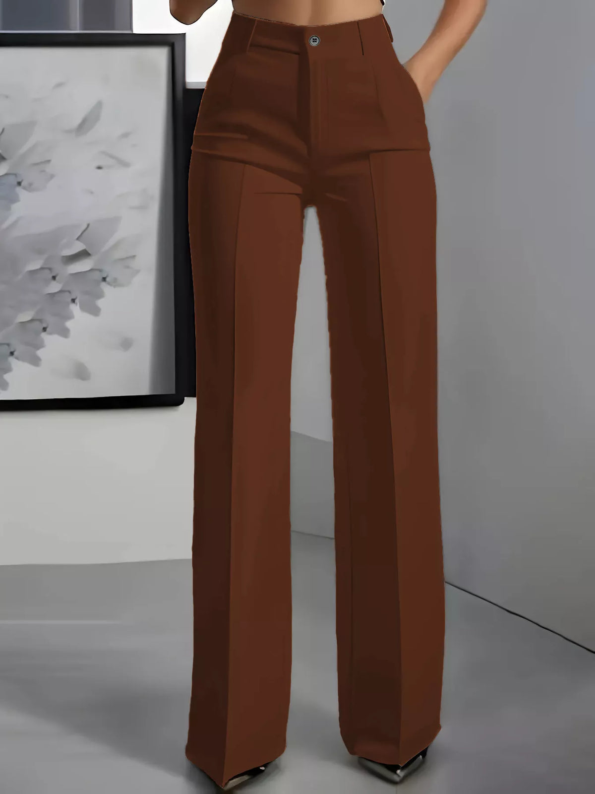 High-Waisted Wide-Leg Pants with Seam Detail