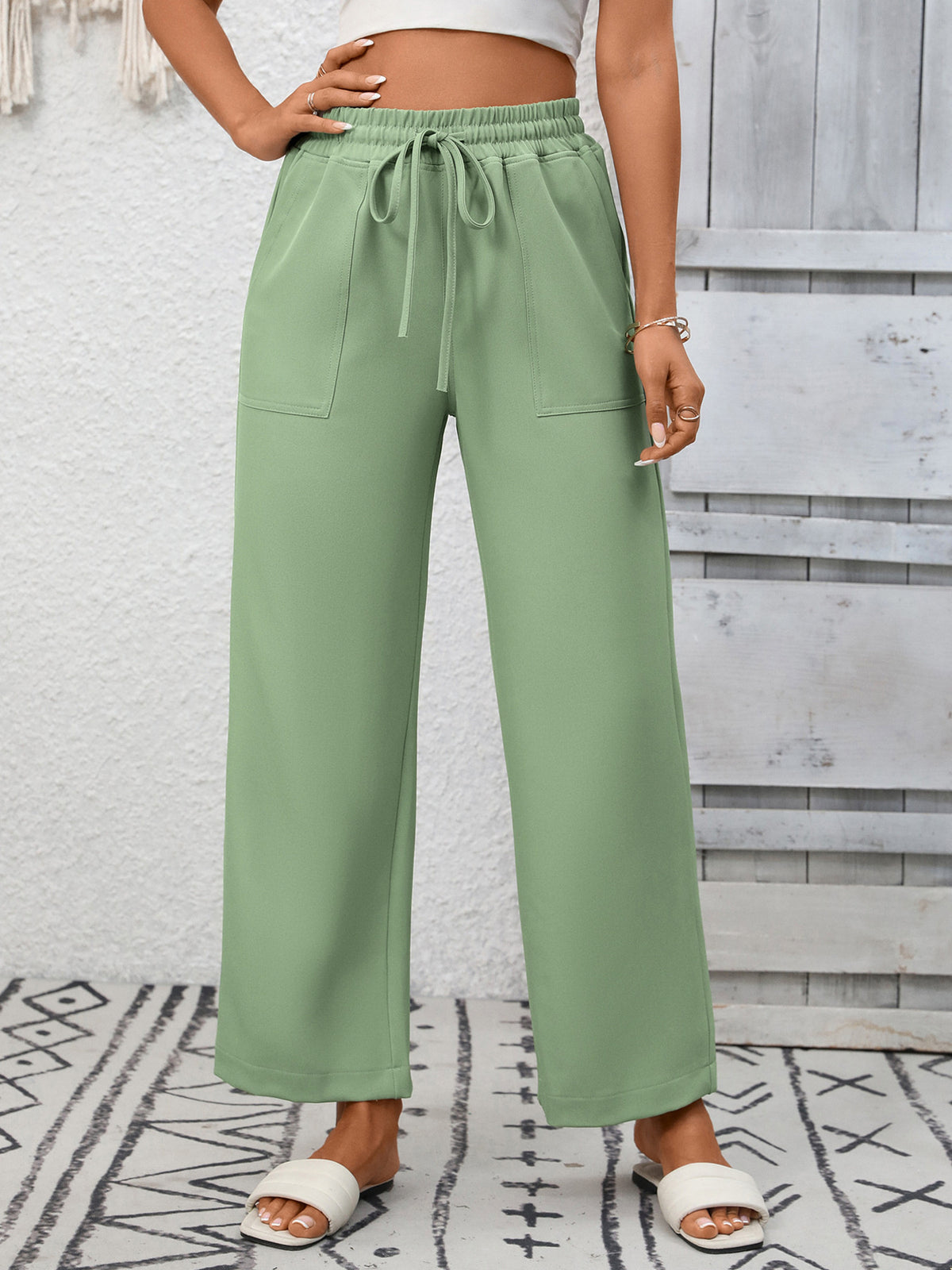 Casual Drawstring Wide-Leg Pants