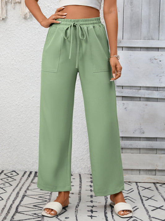 Casual Drawstring Wide-Leg Pants