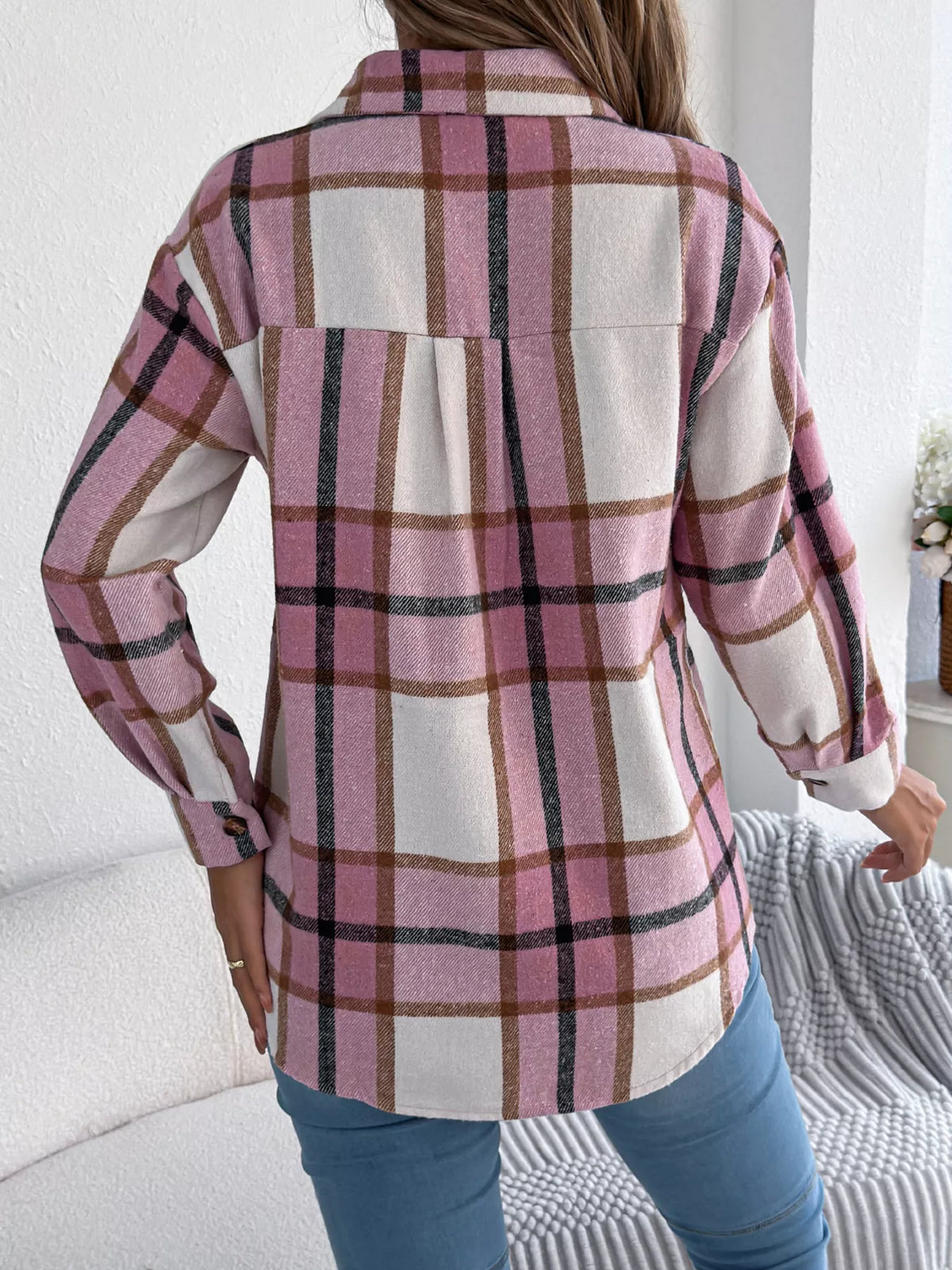 Plaid Button-Down Shacket by Clise
