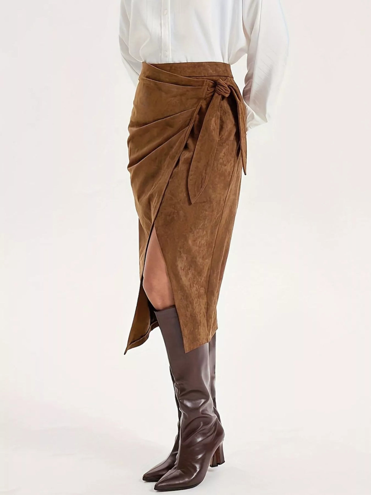 Wrap Midi Skirt in Brown