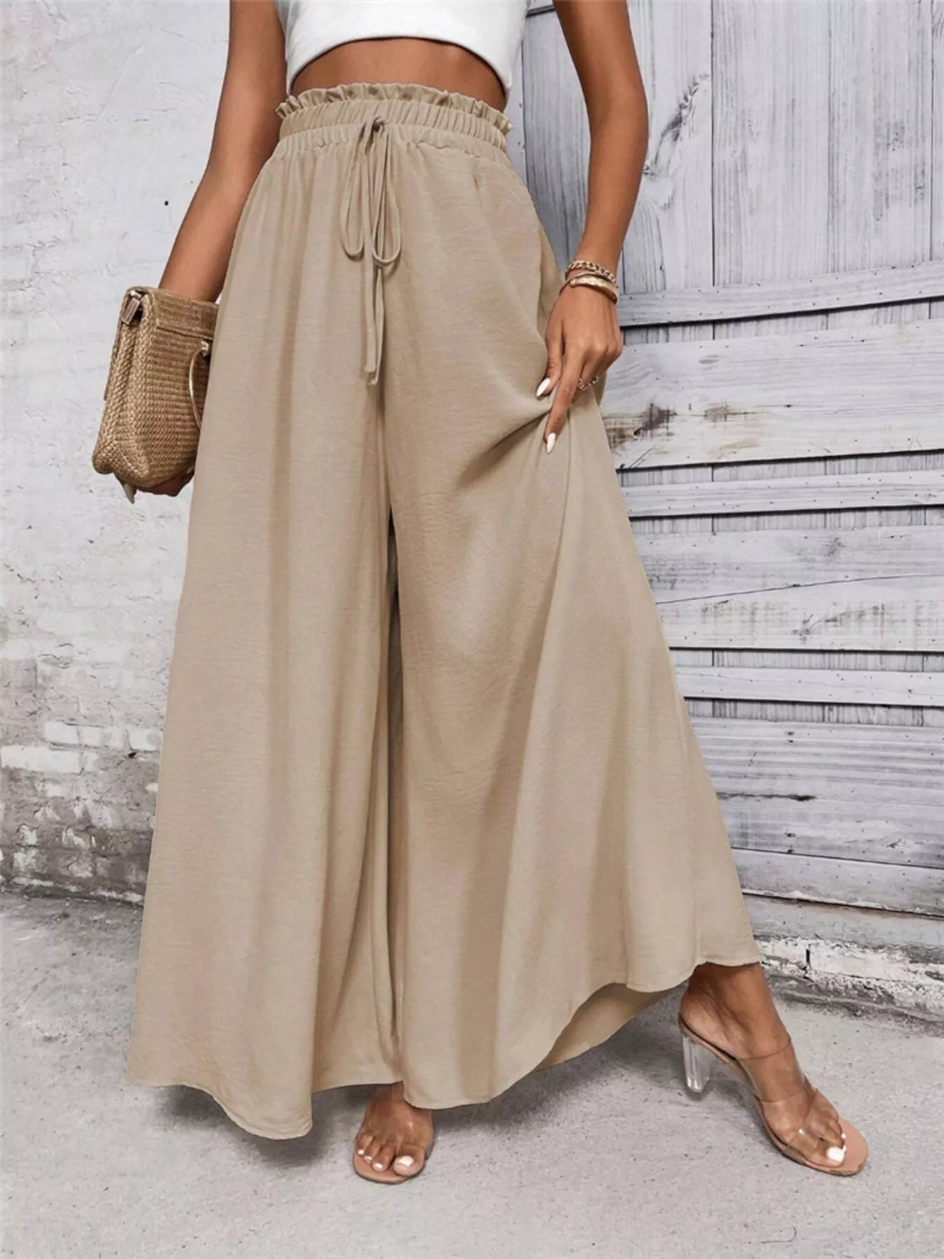 Frill-Detail Wide-Leg Pants
