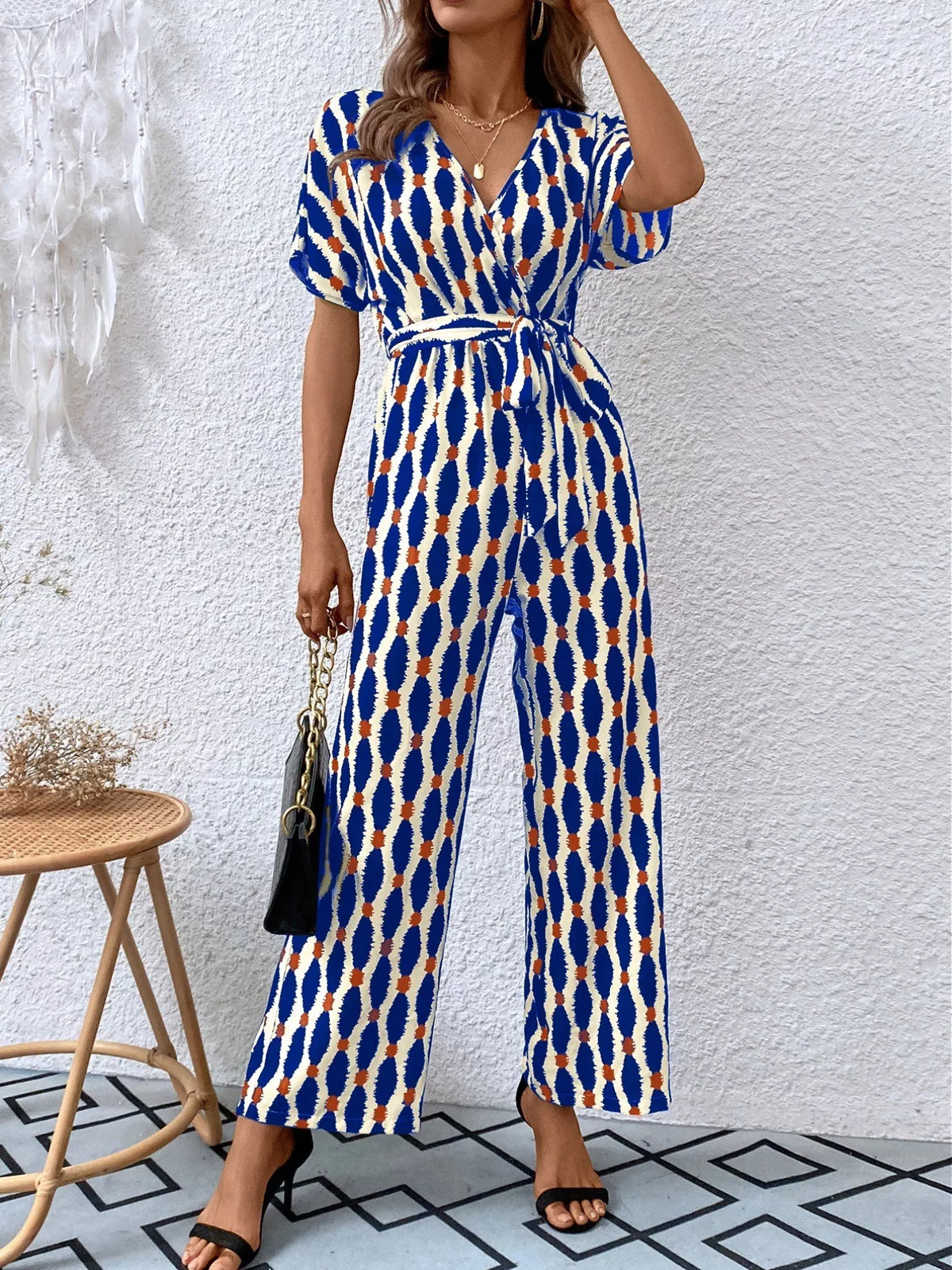Surplice Tie Waist Short Sleeve Jumpsuit