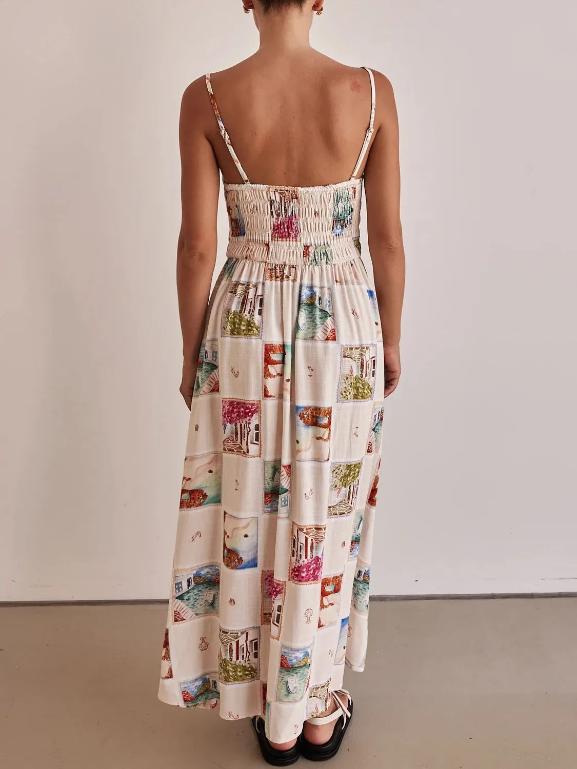 Smocked Square-Neck Cami Dress in Multicolor