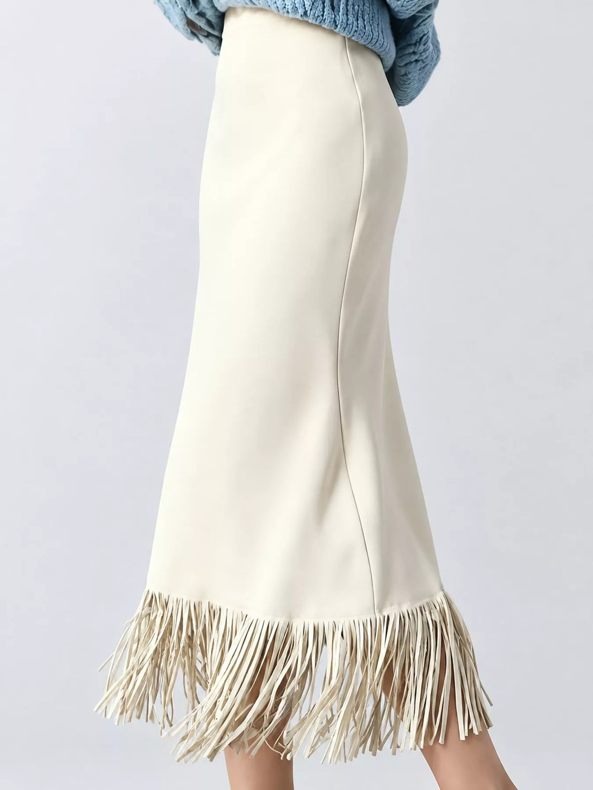 High-Waisted Fringe Midi Skirt