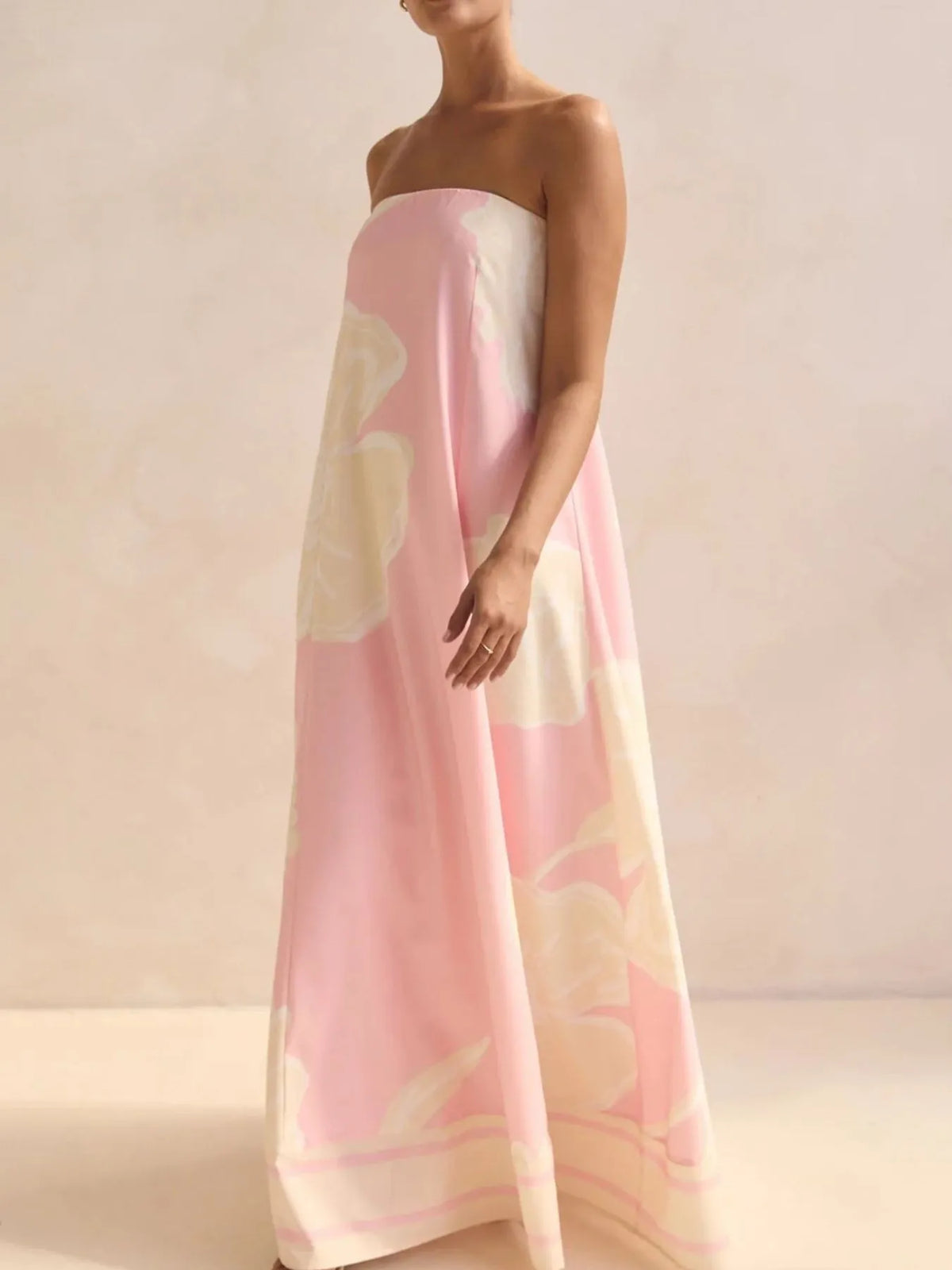 Smocked Printed Tube Maxi Dress