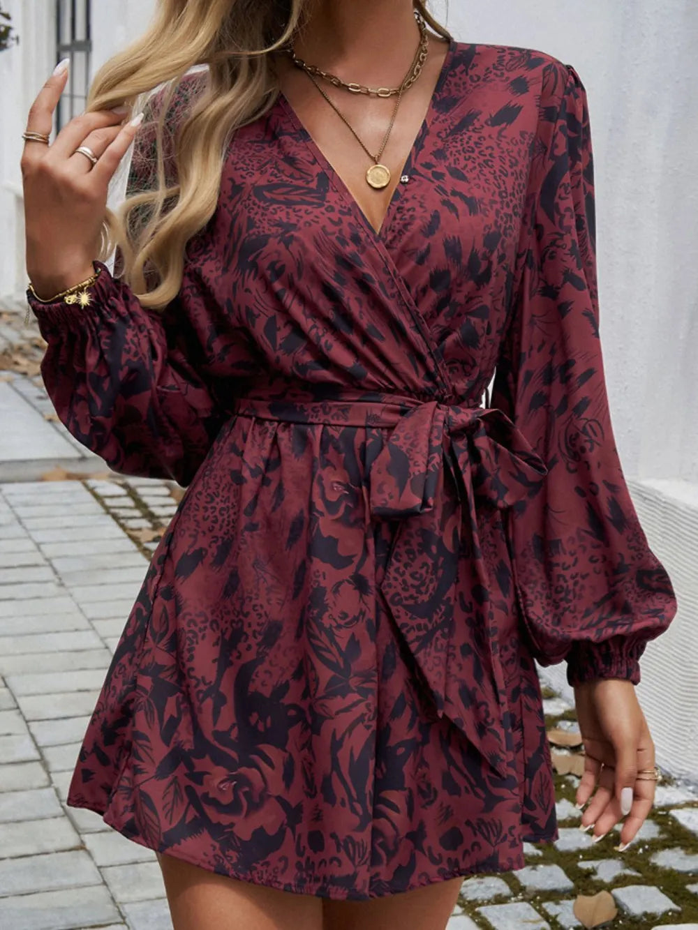 Surplice Tie Long Sleeve Romper