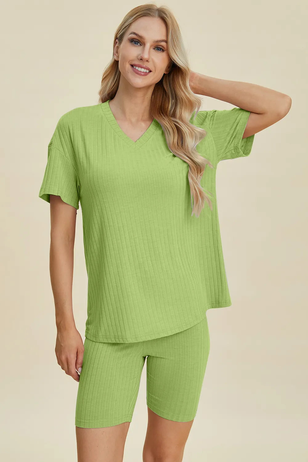 Basic Bae Ribbed V-Neck Top and Shorts Set