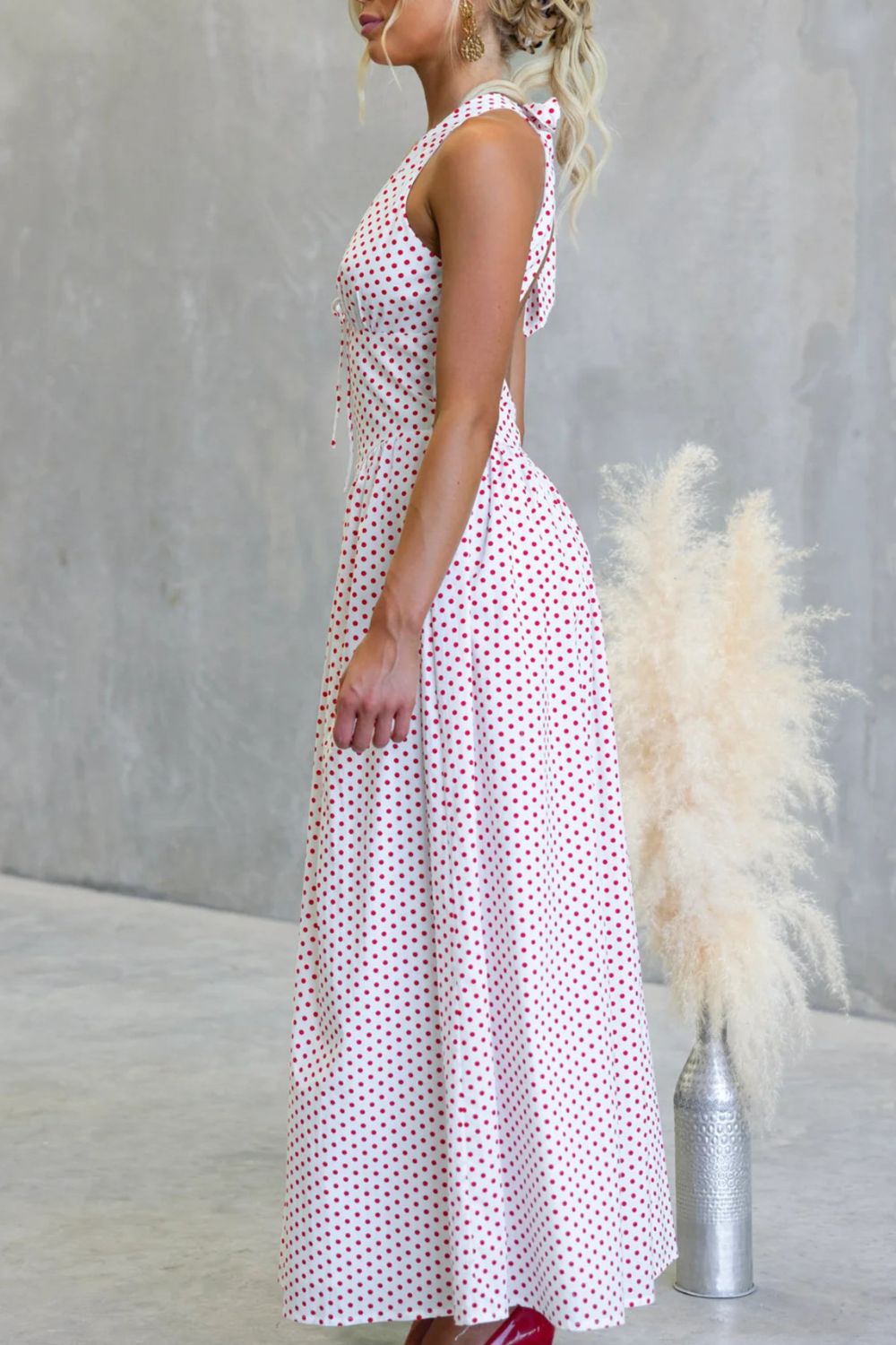 Backless Polka Dot Halter Maxi Dress
